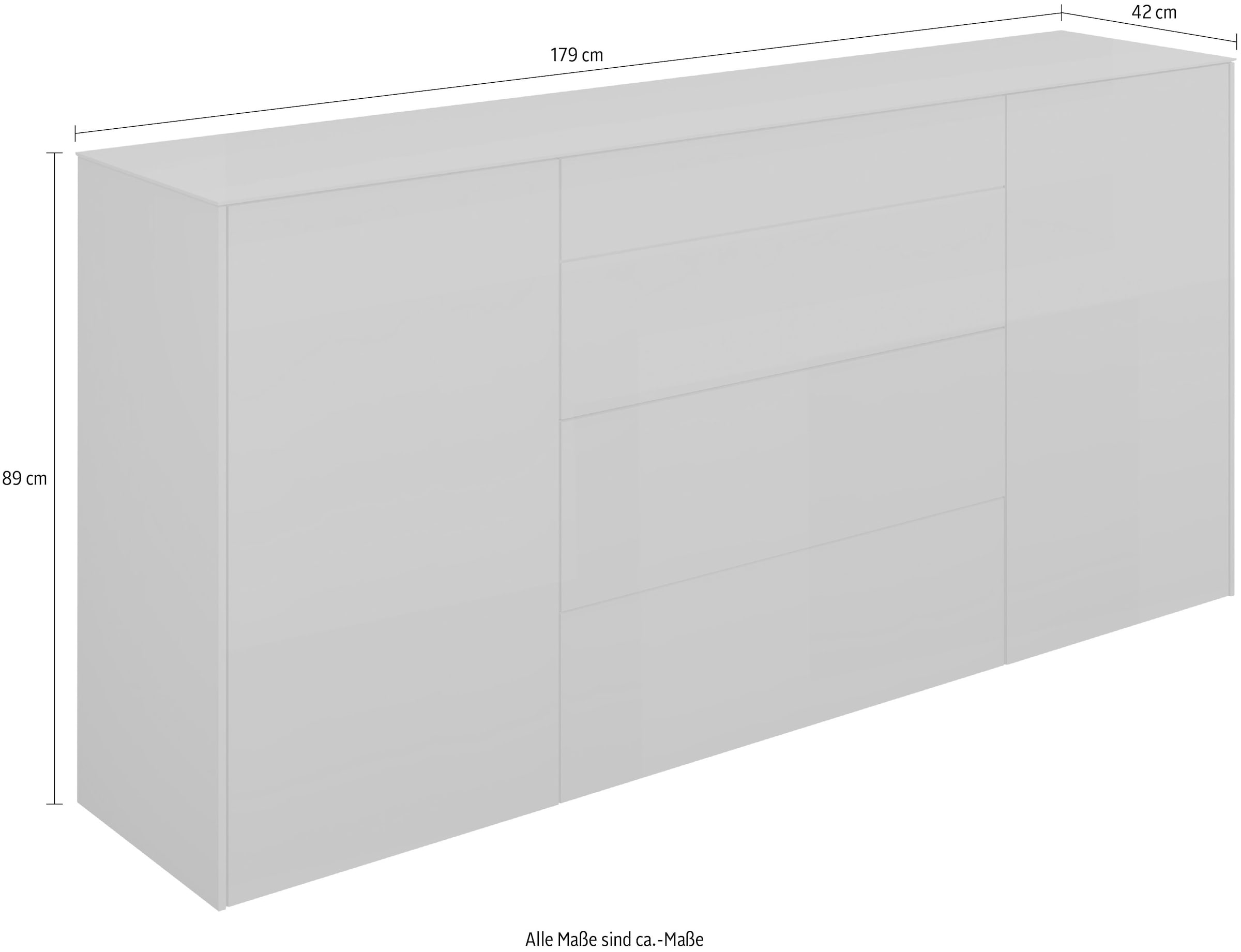Mäusbacher Kommode Kommode BHT 179/89/42 cm, Push to open, Front+Oberplatte=Glas