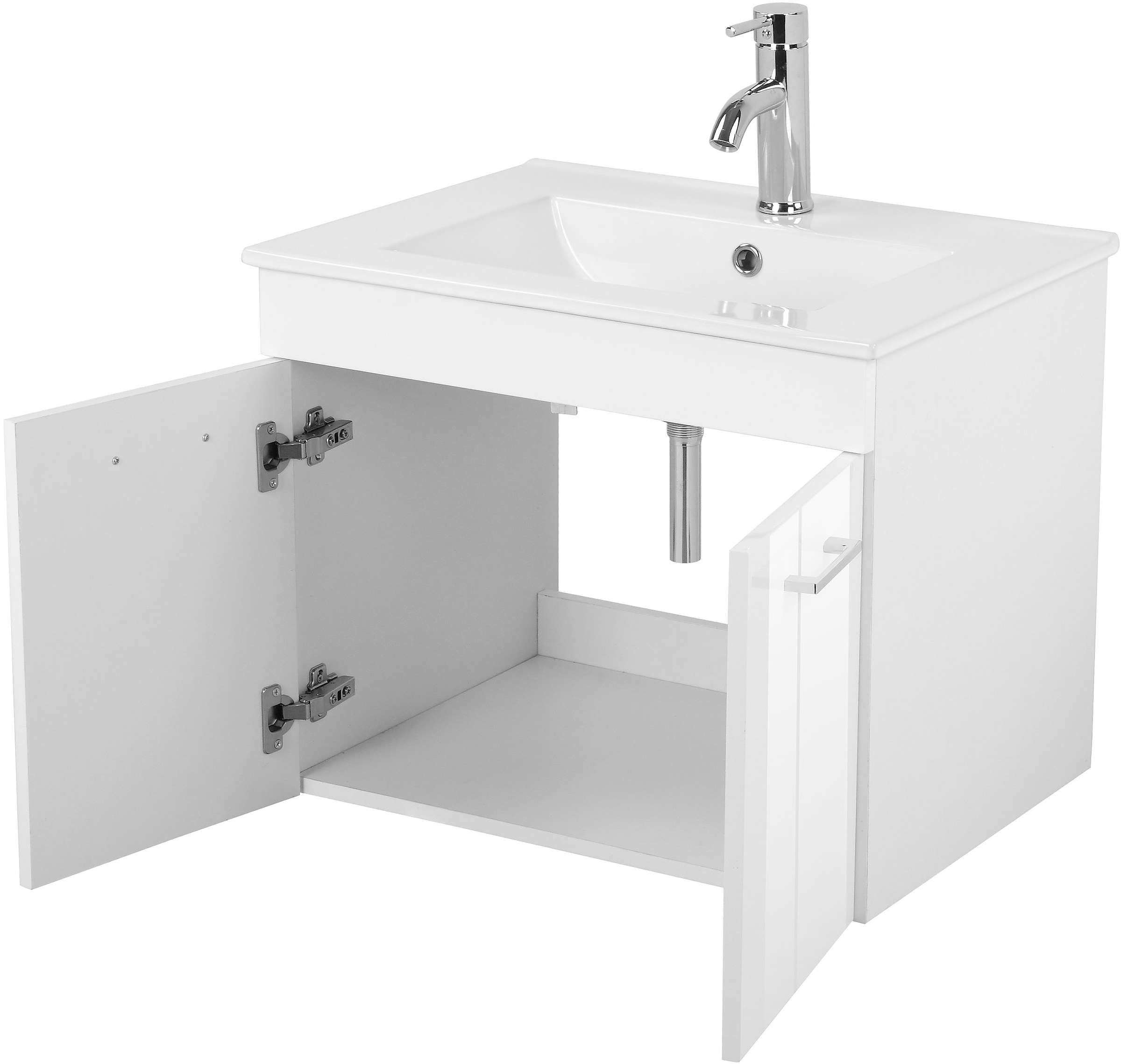 welltime Waschtisch »Florenz, Breite 60cm, 2 Tür, 2 Fächer, MDF-Front« Komplett-Set,  Waschplatz mit 2 Türen,in verschiedenen Farben erhältlich, Badmöbel