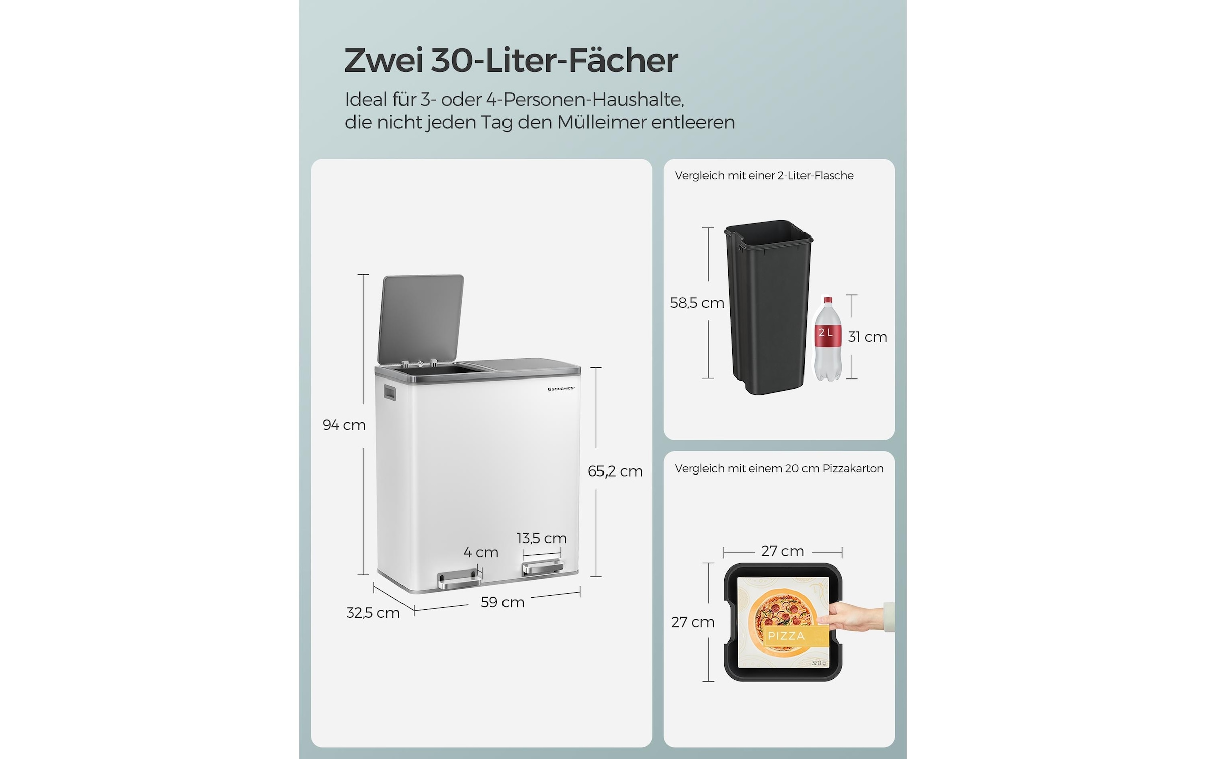 SONGMICS Poubelle »60 l« 2 Behälter