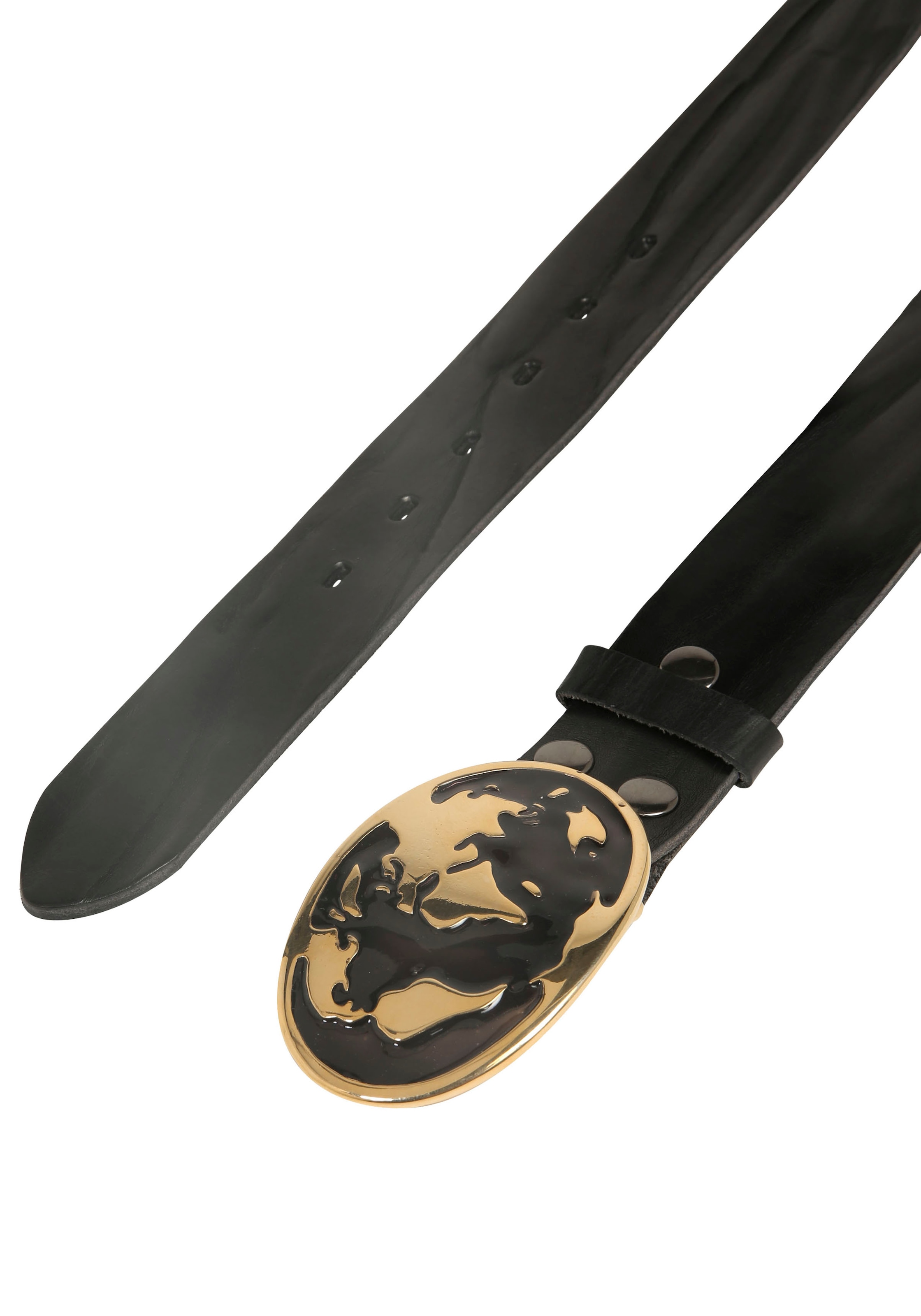 Rettungsring Gürtel Ceinture en cuir mit austauschbarer Schliesse »Welt Schwarz/Gold«