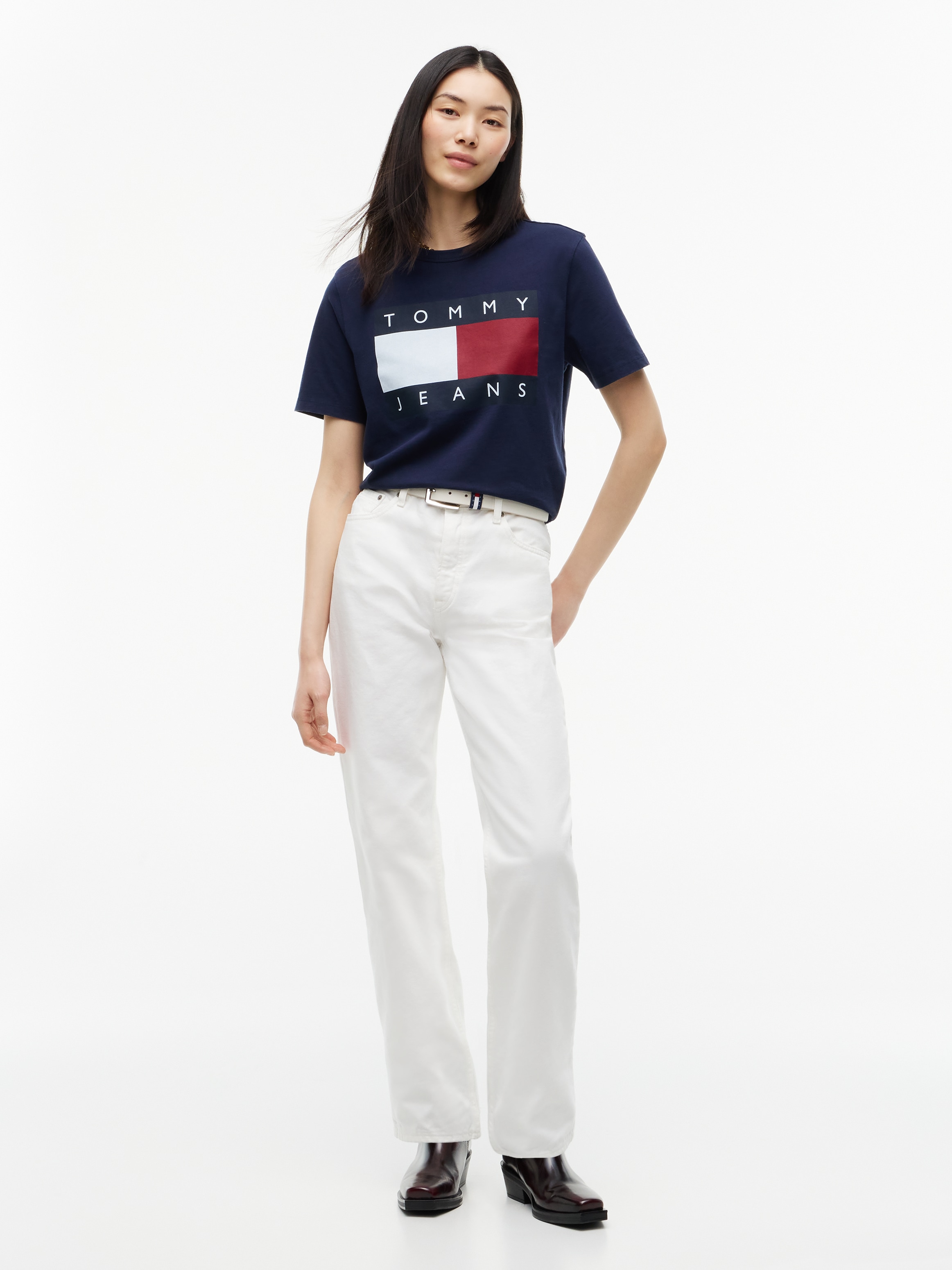 Tommy Jeans Rundhalsshirt »TJW BXY FLAG SS TEE EXT« Baumwolle
