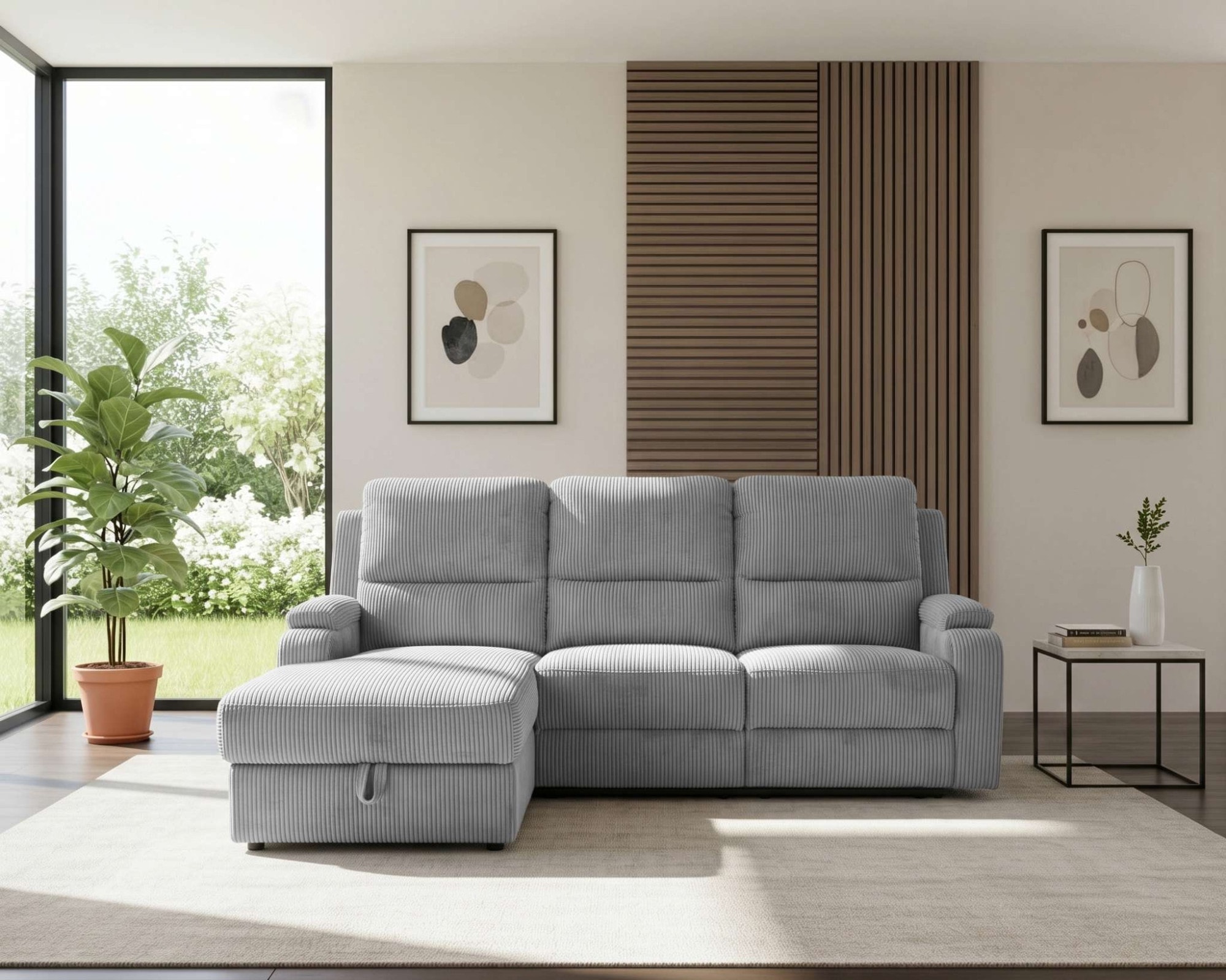 GOODproduct Canapé d'angle »NAPORI Cord, Multimediasofa, L-Form« fonction relax manuelle ou électrique, USB-A pour la version électrique, coffre de rangement