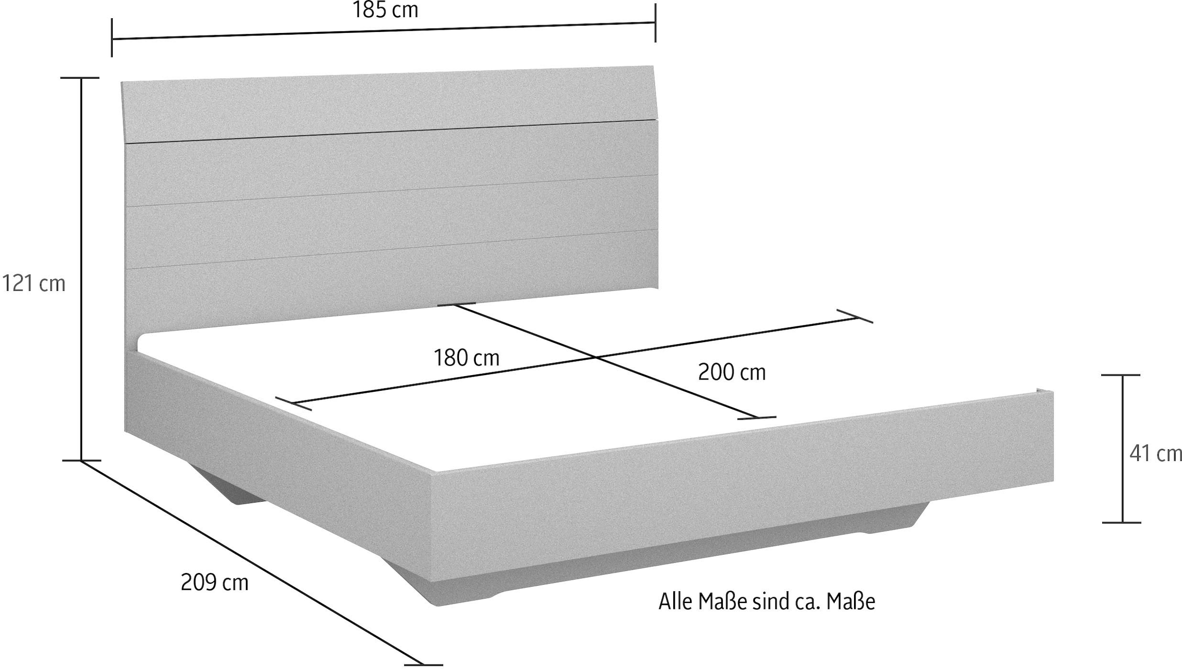 GOODproduct Lit futon »Schlafzimmermöbel Schlafzimmer Einzelbett Doppelbett Holzbett KOLUNA« Surface de couchage 180x200 cm, hauteur des côtés du lit 41 cm,  avec tête de lit haute aspect lattes pour s’appuyer MADE IN GERMANY