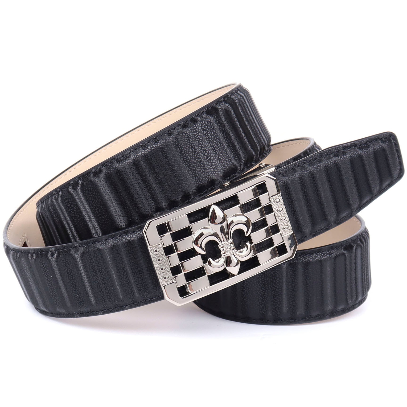 Anthoni Crown Ceinture en cuir mit silberfarbener stilisierter Lilien-Schnalle