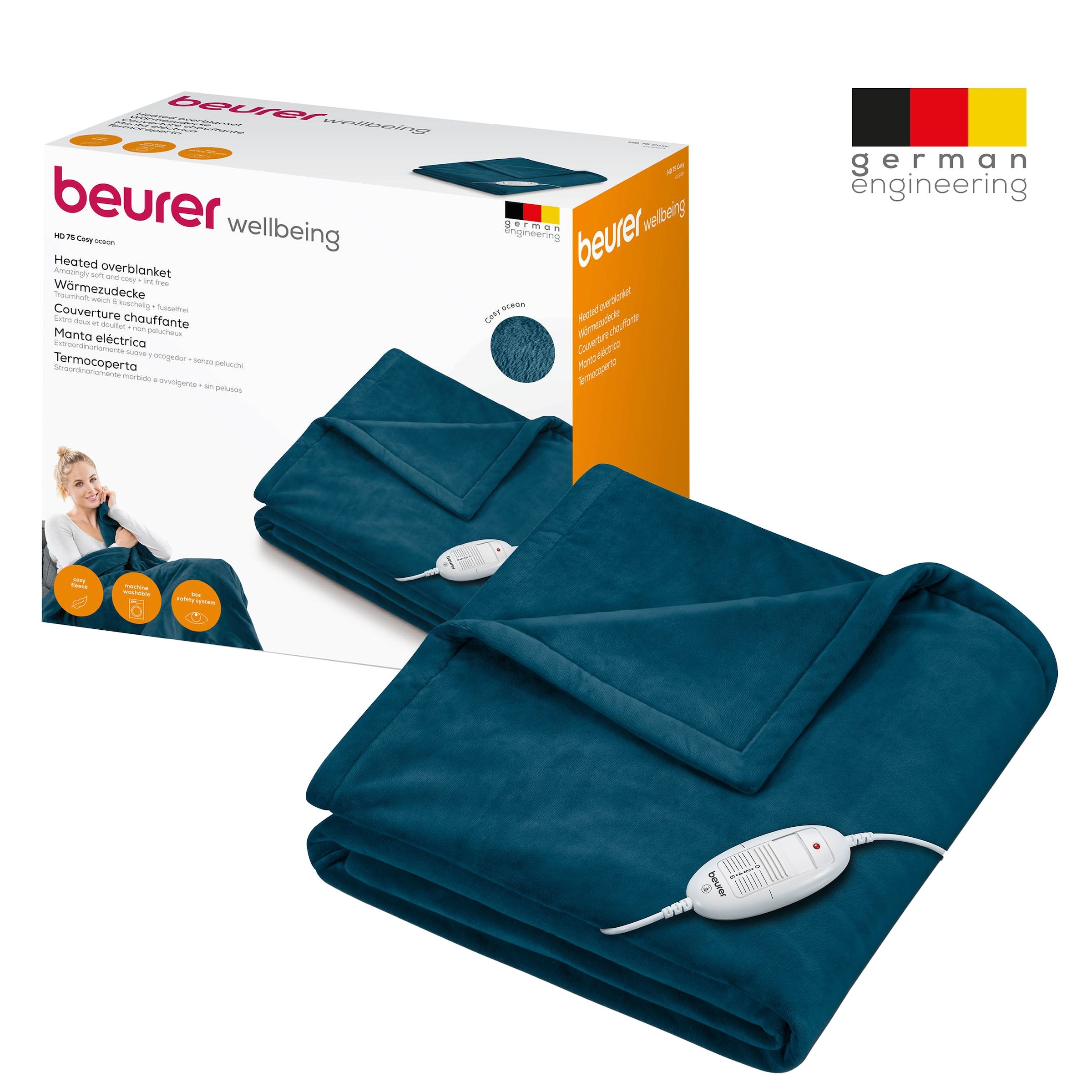 BEURER Heizdecke »HD 75 Cosy Ocean, elektrische Wärmedecke für kuschelige Momente« Mit 6 Temperaturstufen, Abschaltautomatik, maschinenwaschbar