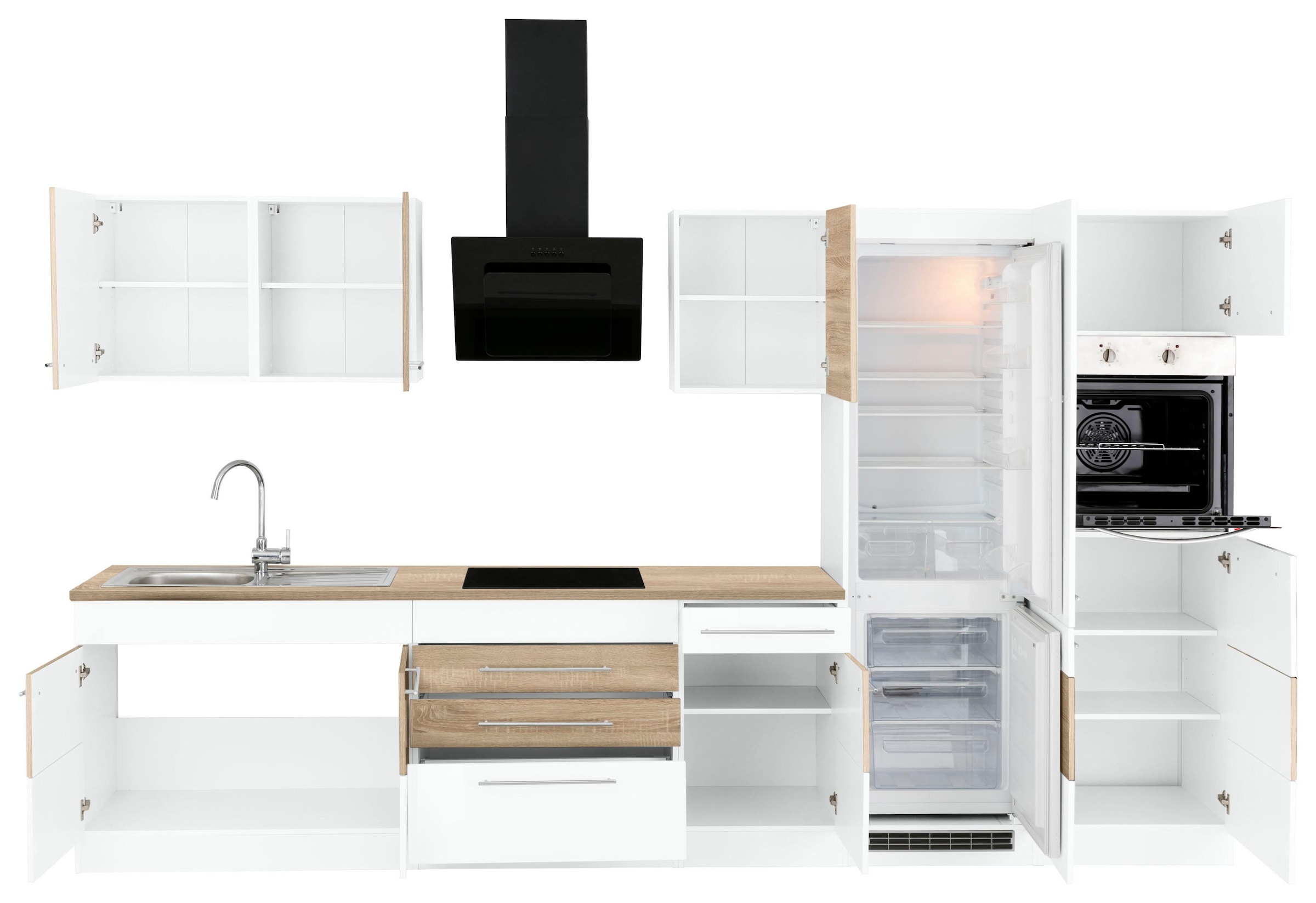 KOCHSTATION Kitchenette »KS-Trient« largeur 350 cm, au choix avec appareils électriques, avec plan de travail
