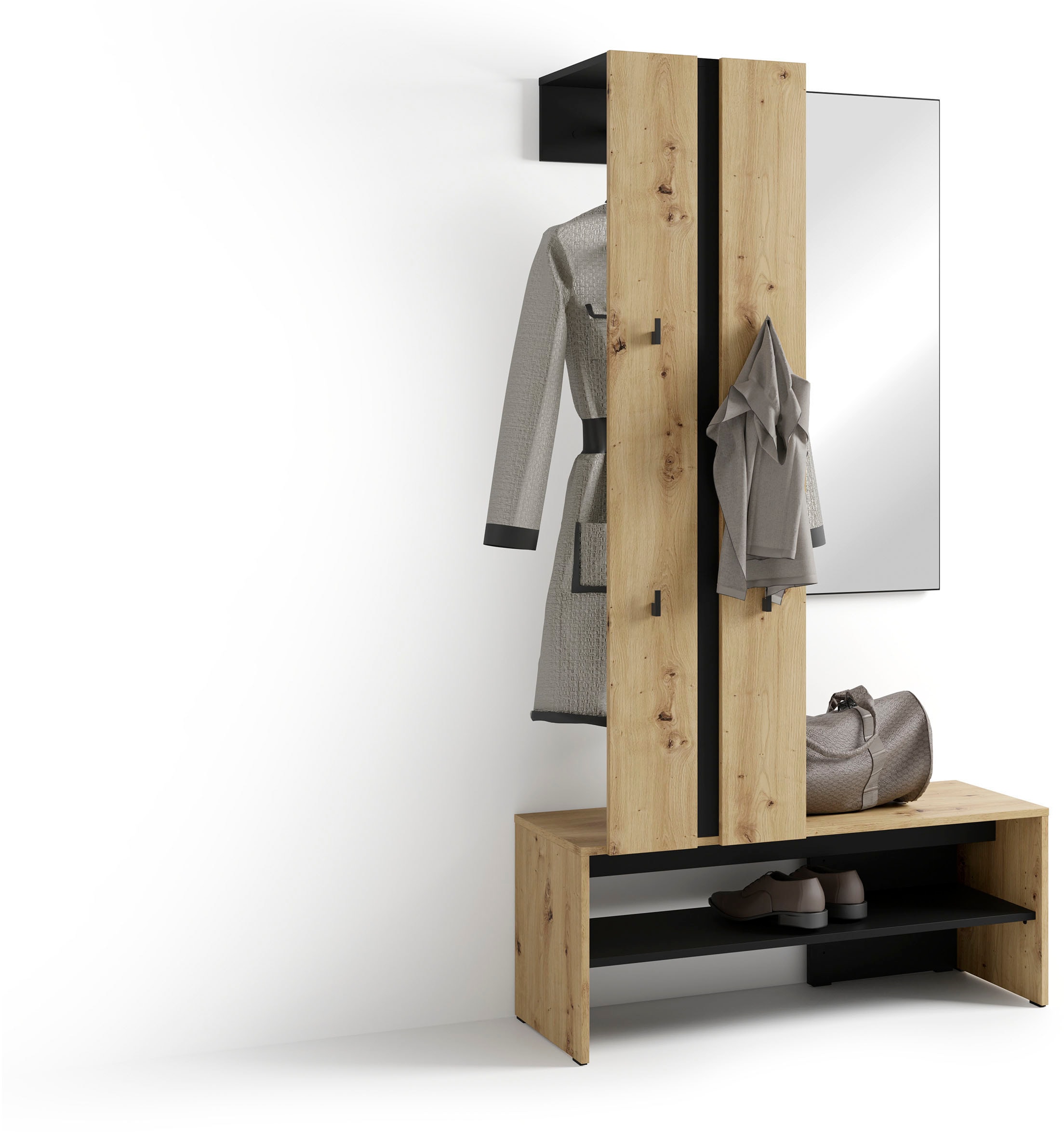 byLIVING Vestiaire compact »Dielen - Set Nante« 2 cuis tlg. maximale Ordnung auf wenig Fläche mit Spiegel, Kleiderstange und Haken