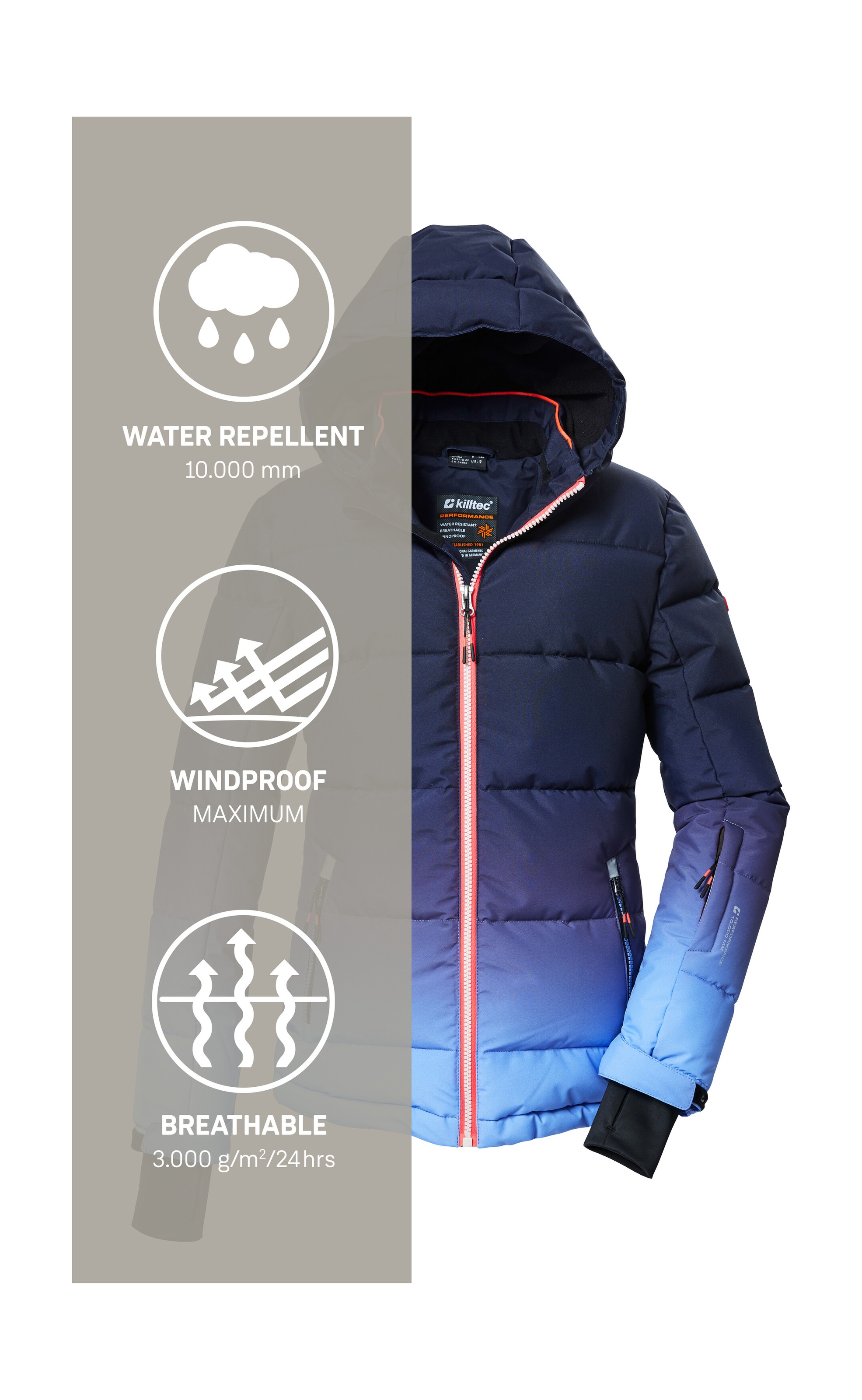 Killtec Veste de ski »KSW 330 GRLS SKI QLTD JCKT« Wasserabweisende Winterjacke, atmungsaktiv, verstellbare Kapuze