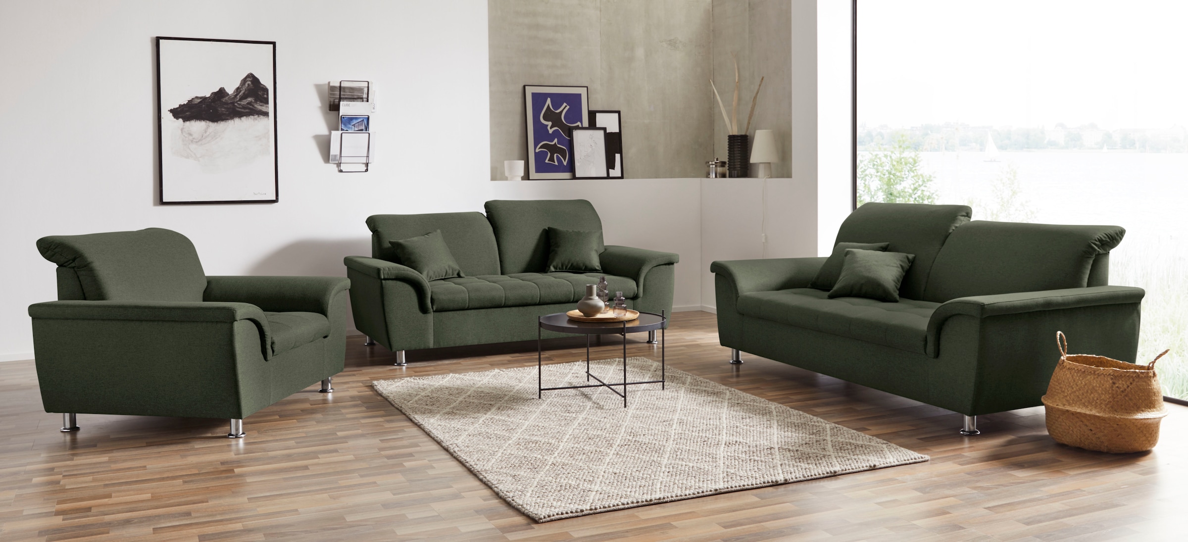 DOMO collection 2-places »FRANZI zeitlos & elegant, moderne Sitzheftung« wahlweise mit Kopfteilverstellung, inklusive Zierkissen