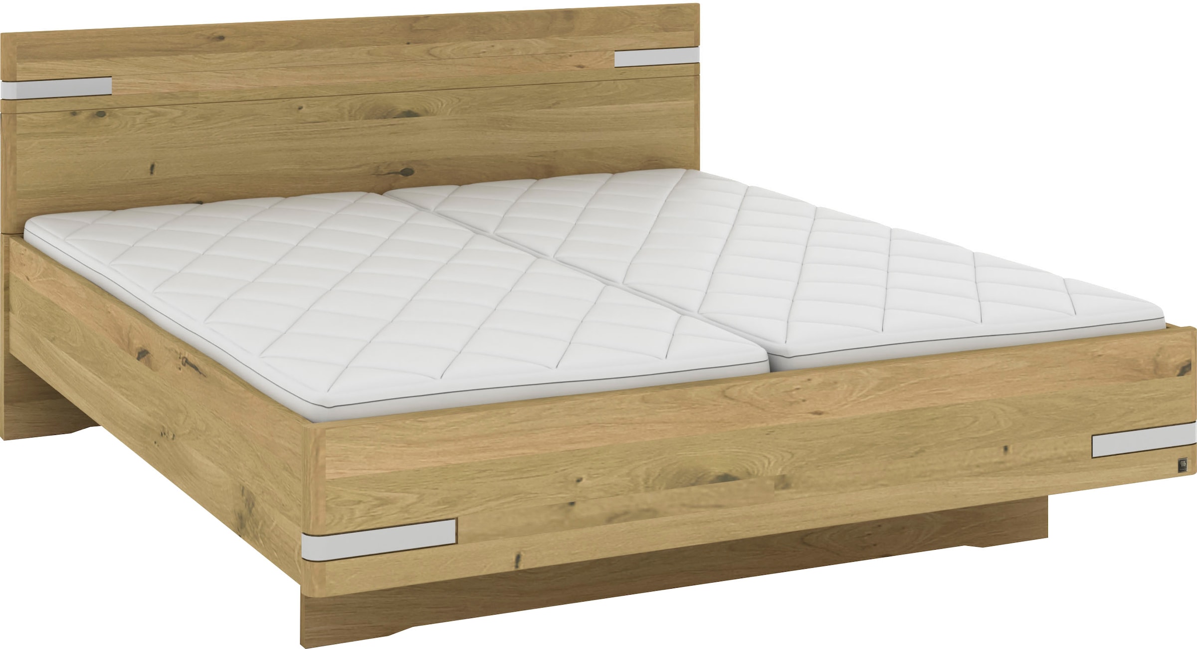 Musterring Lit en bois »Savona, Bettgestell, Bettrahmen, teilmassiv Bianco-Eiche« Capacité 220 kg, réglage 4 positions de hauteur de couchage, MADE IN GERMANY,  tête de lit en chêne Bianco massif, détails en chrome, différentes tailles