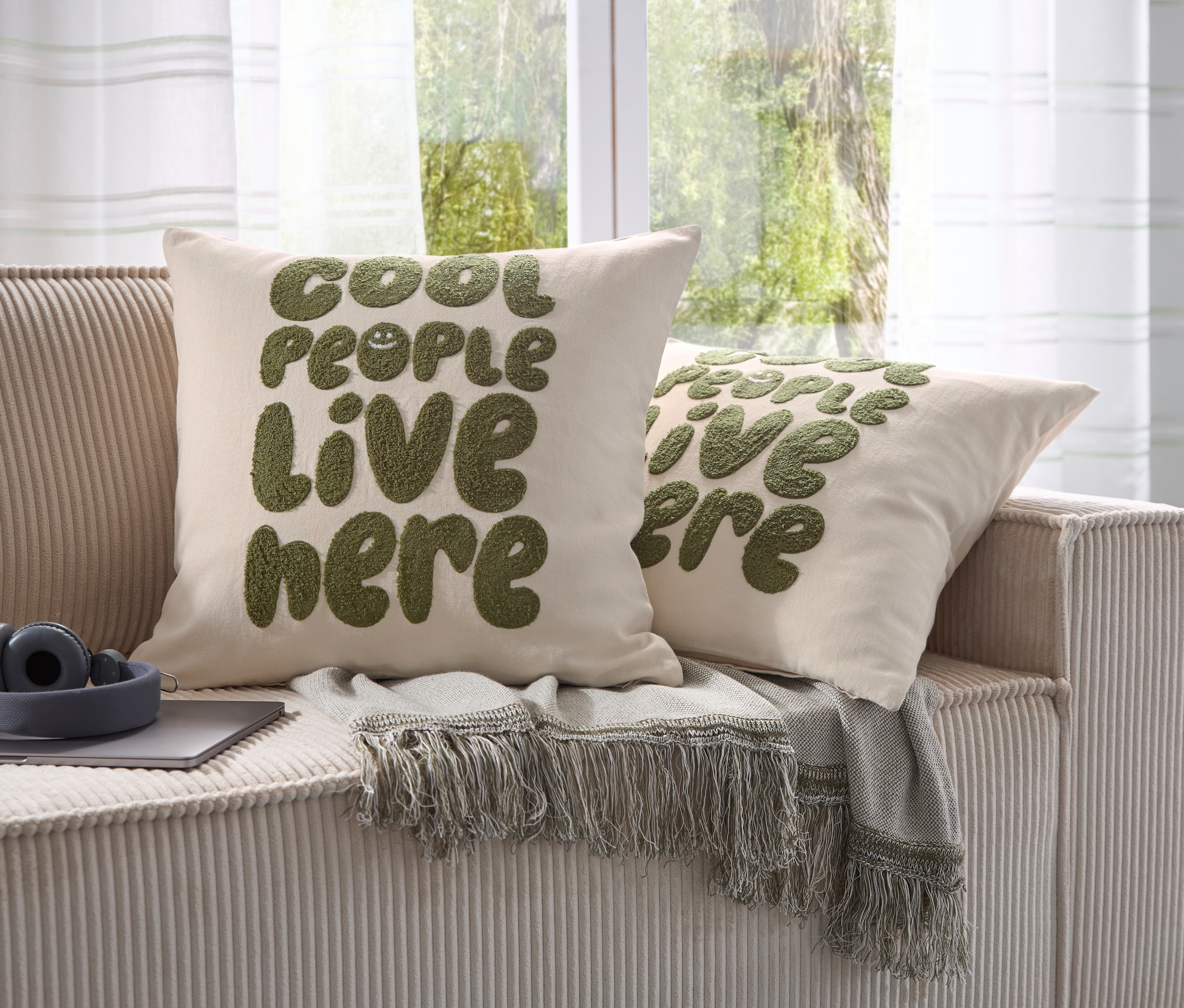 homsy by Ana Johnson Coussin décoratif »Ploufy« 100 % Baumwolle, edle 3D Stickerei, zweiseitiges Design, ohne Füllung