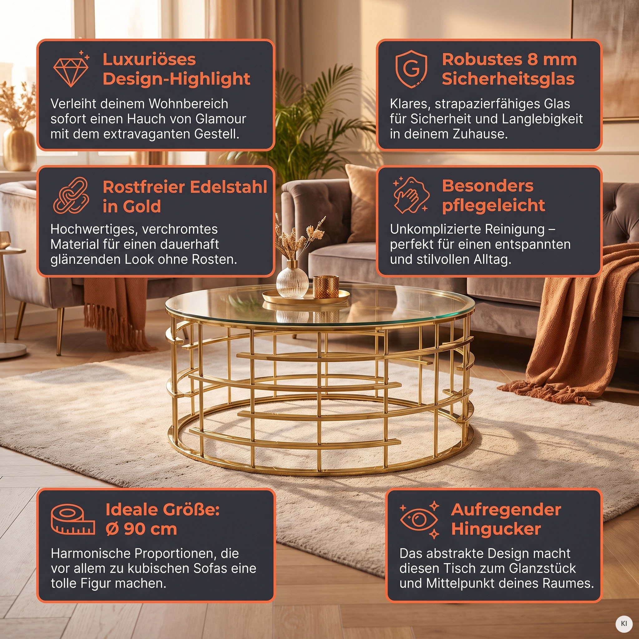SalesFever Table basse »Glastisch: Stil und Funktionalität Wohnzimmertisch« structure en acier inoxydable
