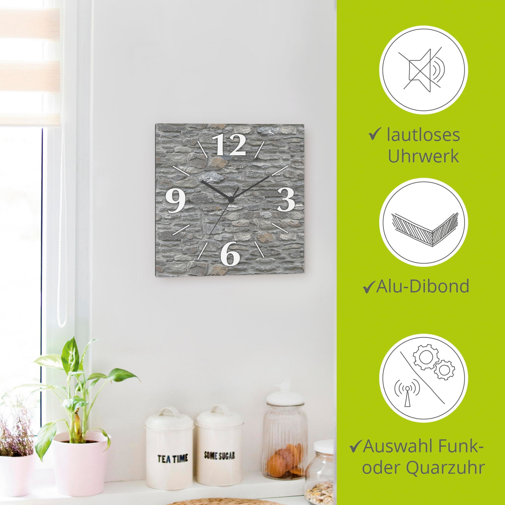Artland Horloge murale »Schiefermauer« wahlweise mit Quarz- oder Funkuhrwerk, lautlos ohne Tickgeräusche