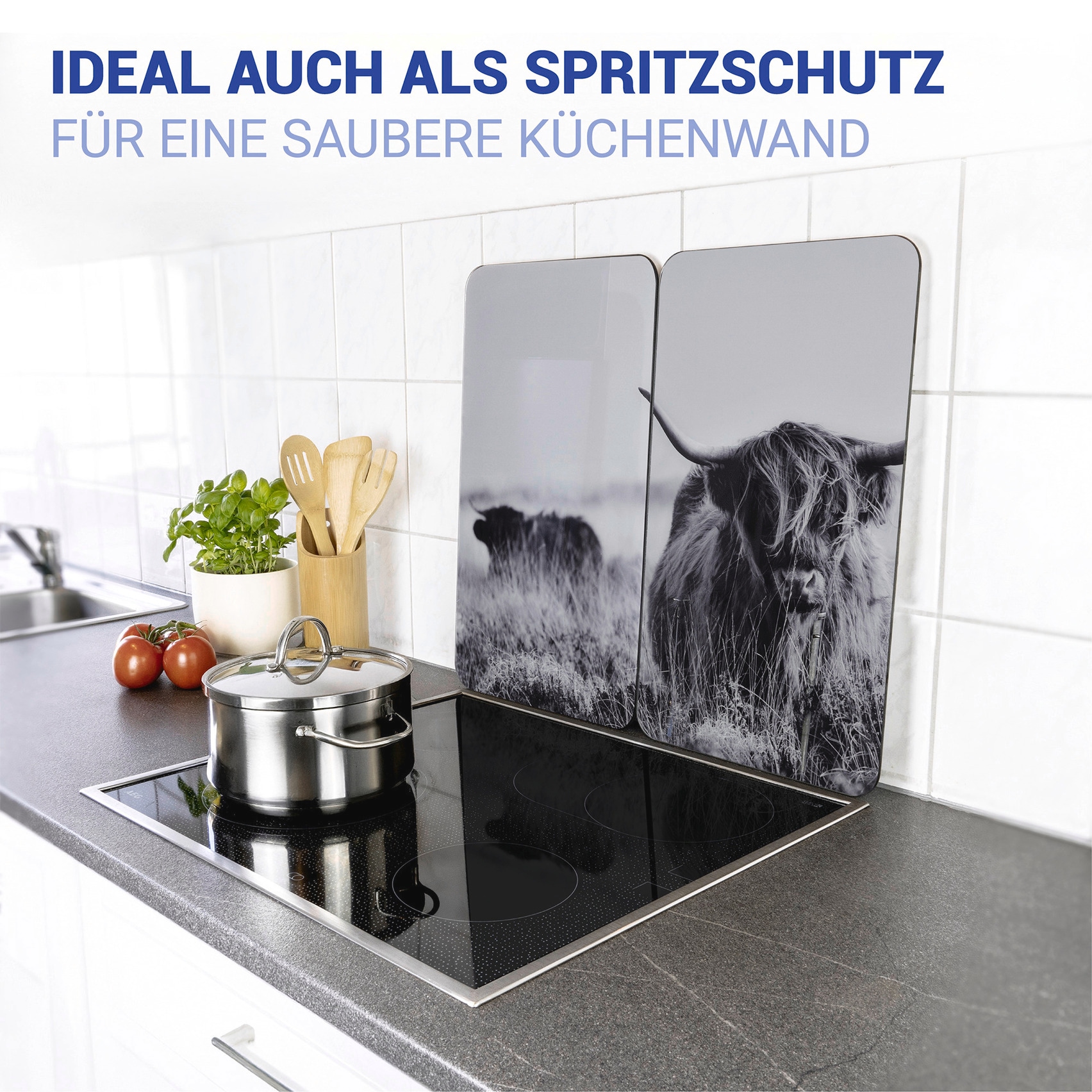 WENKO Herd-Abdeckplatte »Universal Modell Highland Cattle« Herdabdeckung für alle Herdarten, kratzfest, mit rutschfesten Füssen