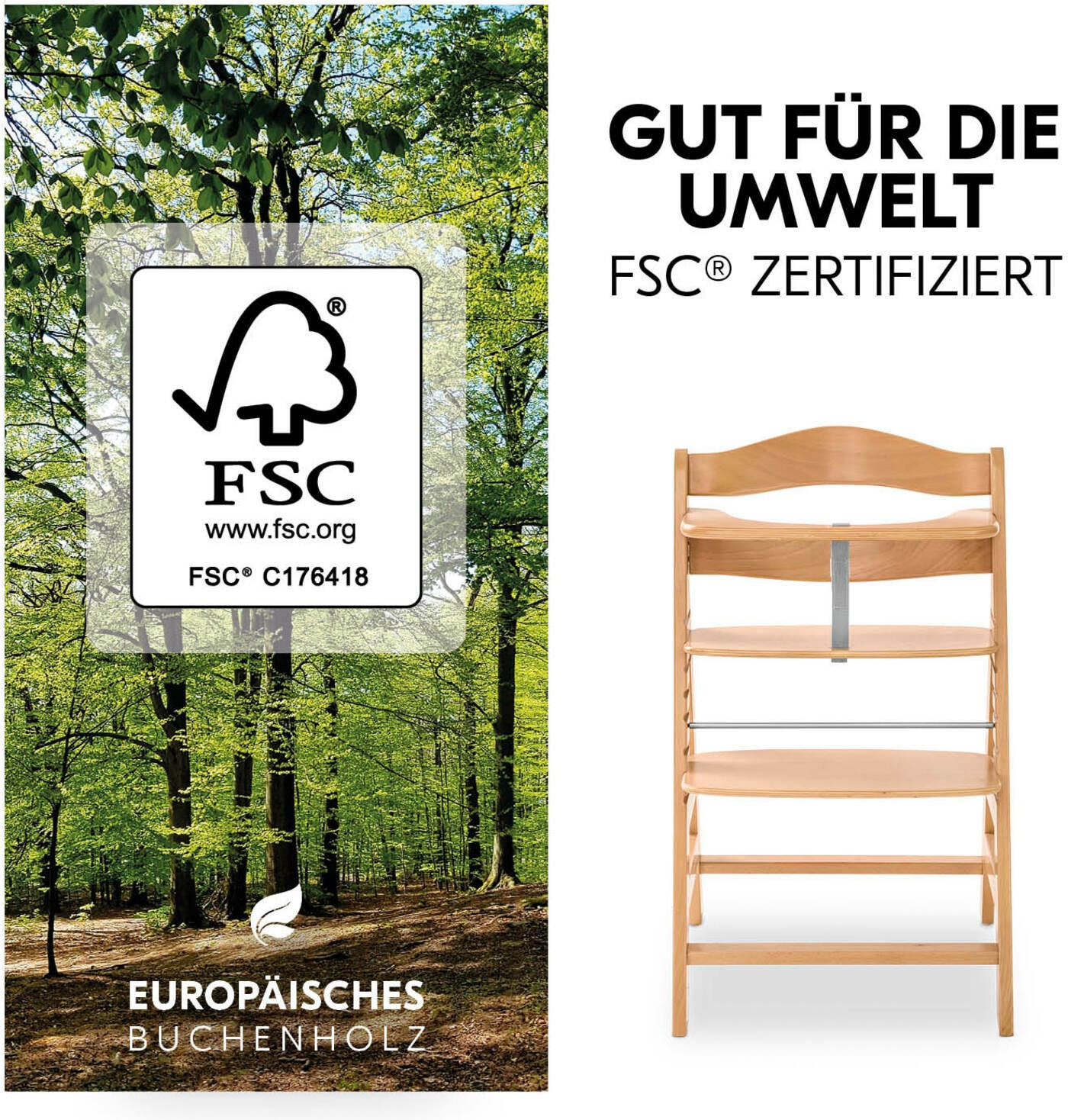 Hauck Hochstuhl »Alpha Newborn Pre, Nature Grey« () mit Newborn Aufsatz; FSC® - schützt Wald