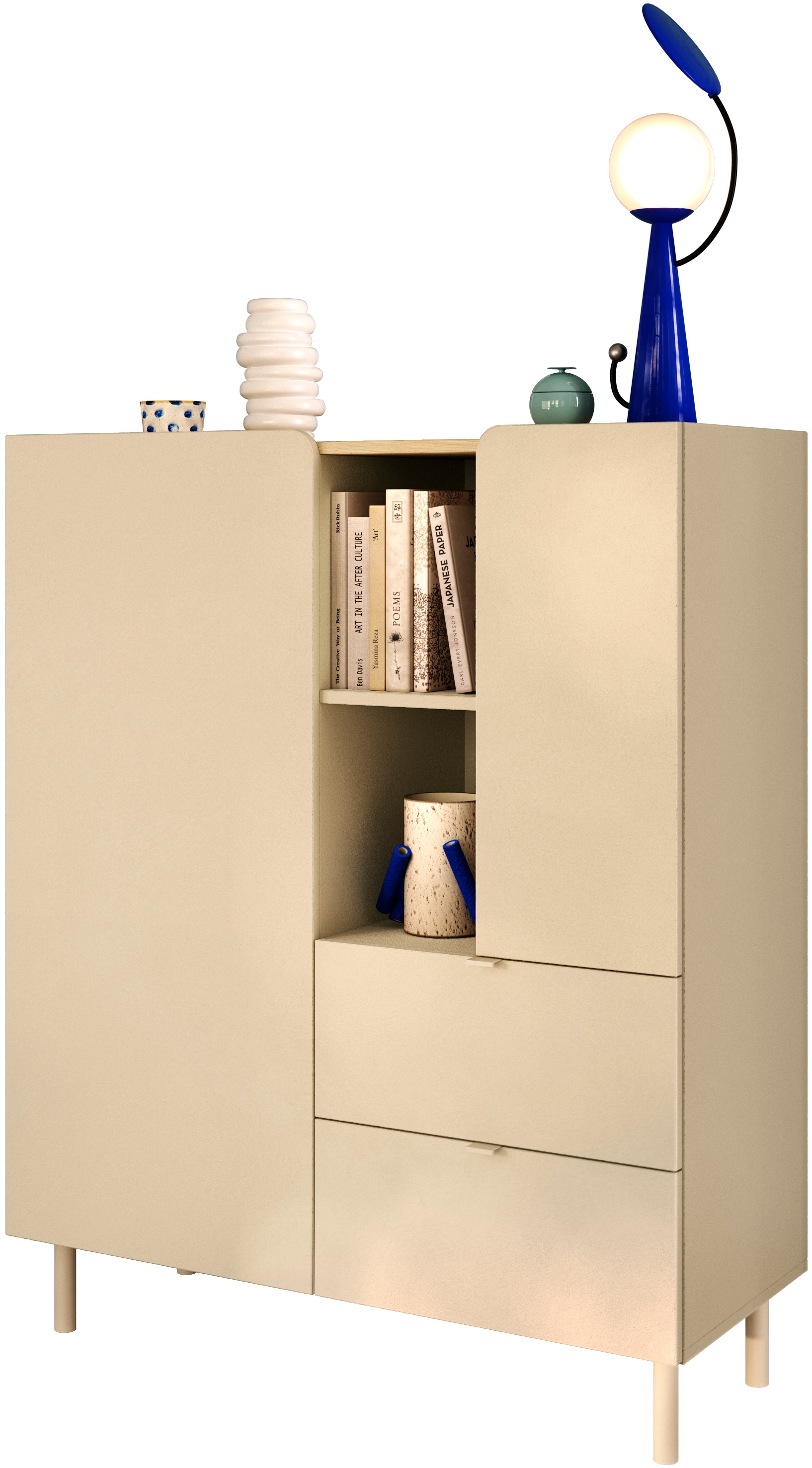 GOODproduct Buffet haut »Dobbiaco, B/H 101/124 cm, 2 Türen, 2 Schubkästen, Stauraumschrank« Top intégré, pieds en métal droits, porte avec arrondi