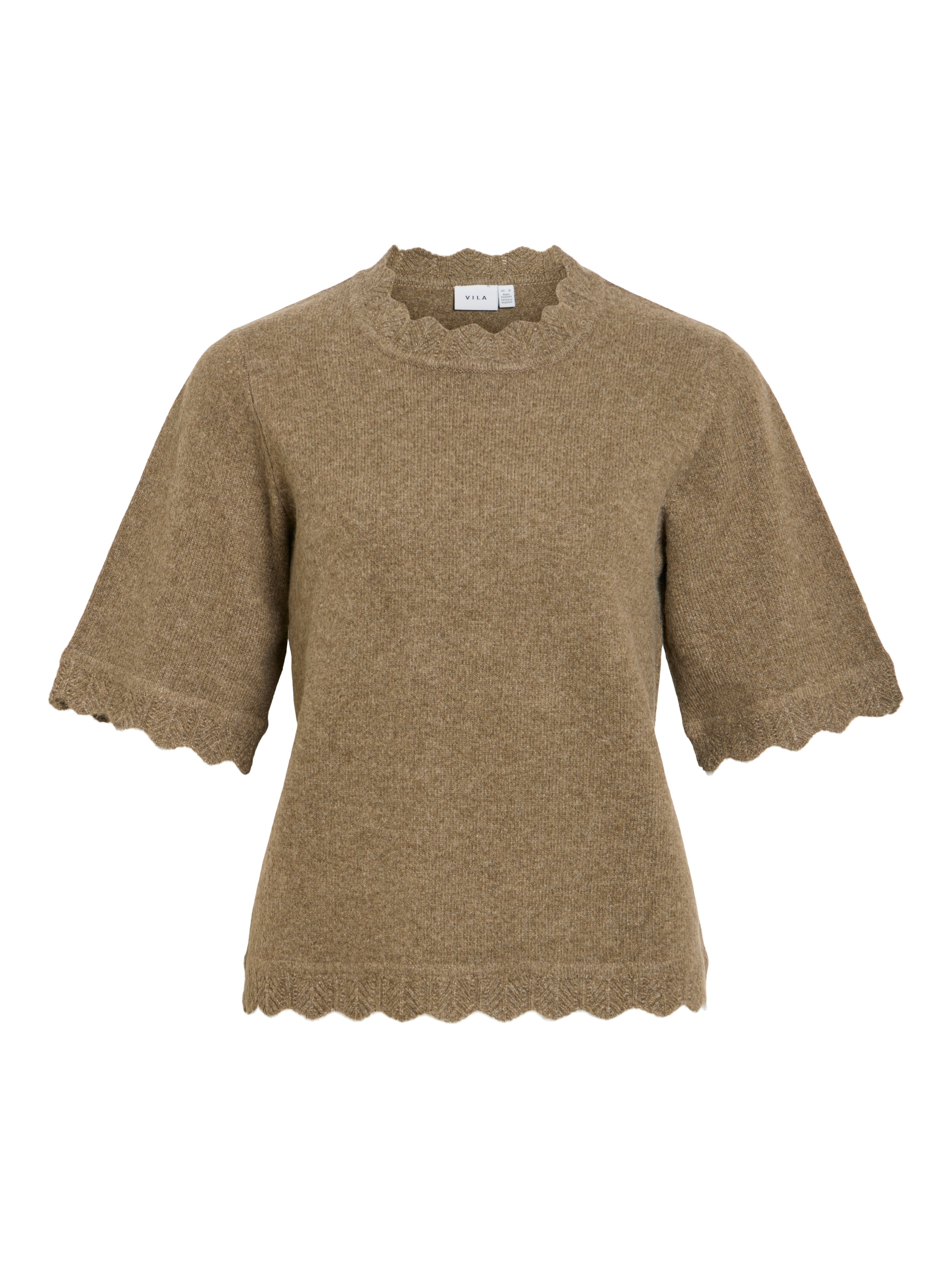 Vila Pull à manches courtes »VINIKOLINA O-NECK 2/4 KNIT TOP - NOOS« mélange de matériaux, coupe normale