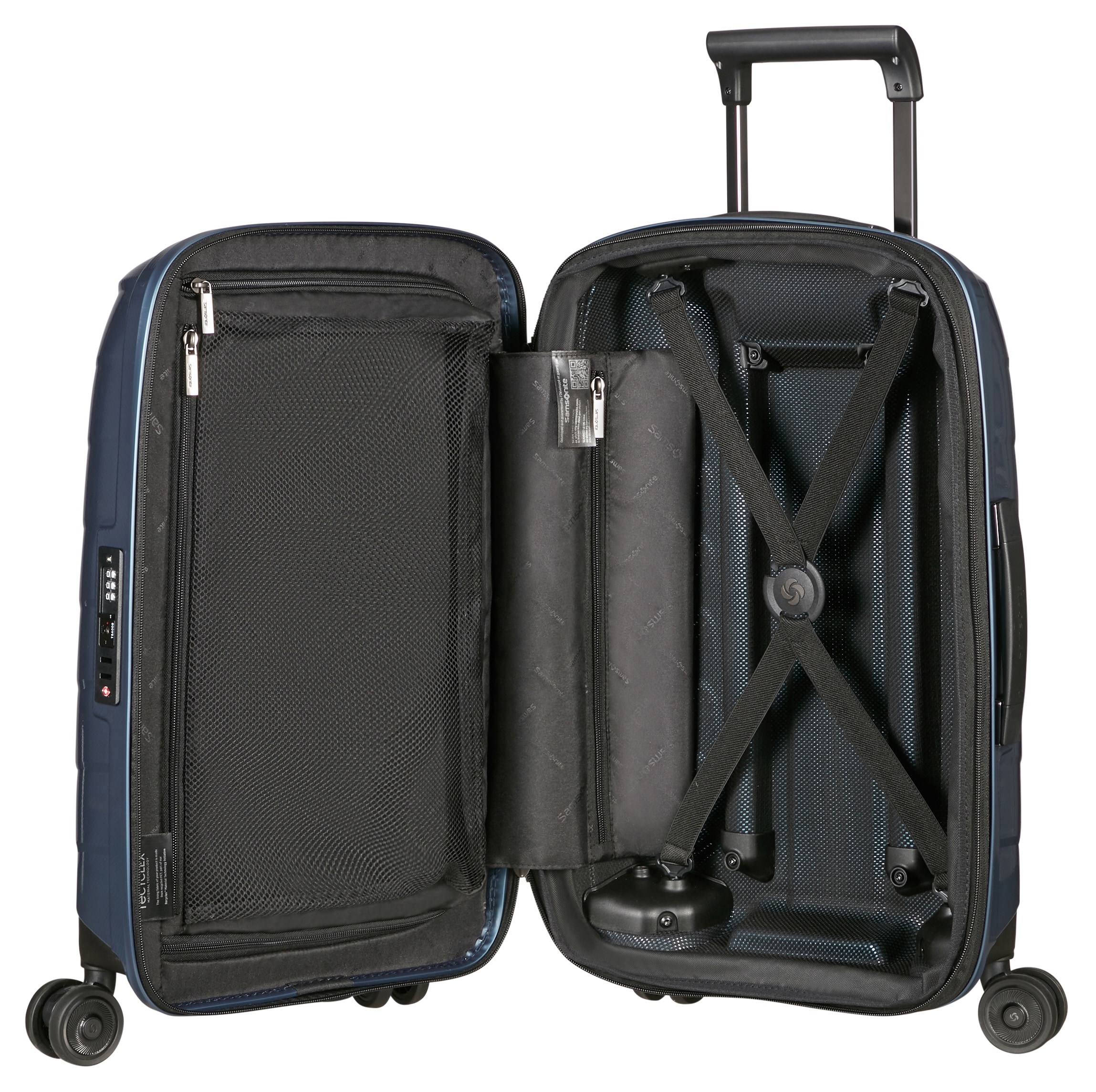 Samsonite Trolley à coque dure »ATTRIX, verschiedene Grössen und Farben« 38 litre 4 Rollen en polypropylène, avec compartiment au fond, poche zippée et sacoche