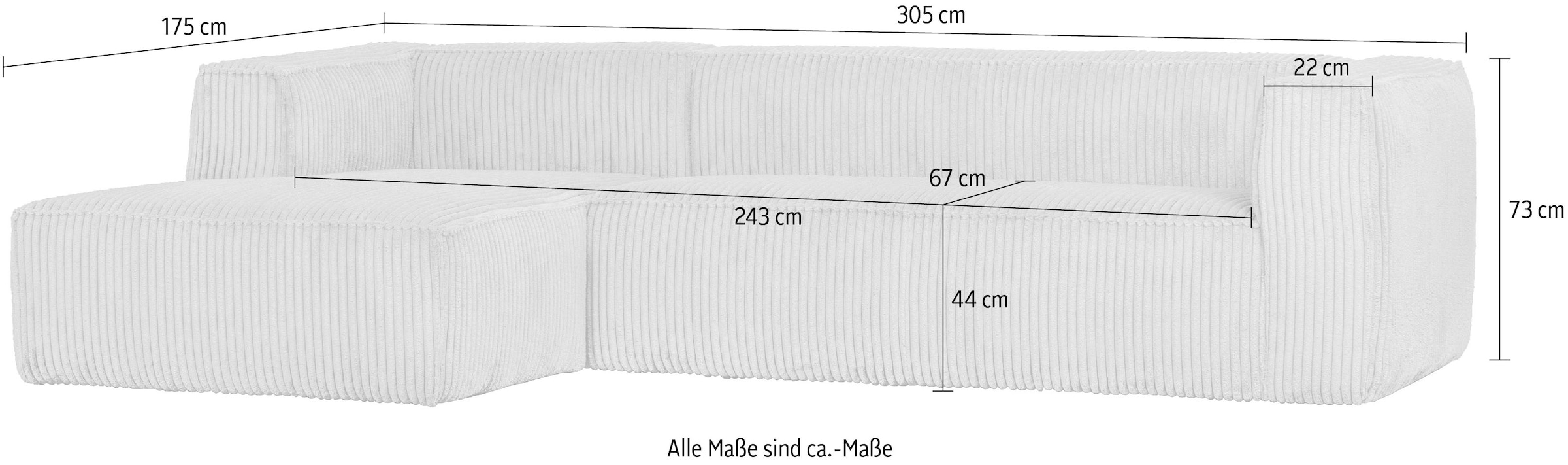 WOOOD Canapé d'angle »Bean Bezug Links mit hoher Sitzkomfort, H 73 x B 305 x T 96/175 cm« Tissu sergé, capacité de charge 400 kg, bonne résistance à l'usure, facile d'entretien