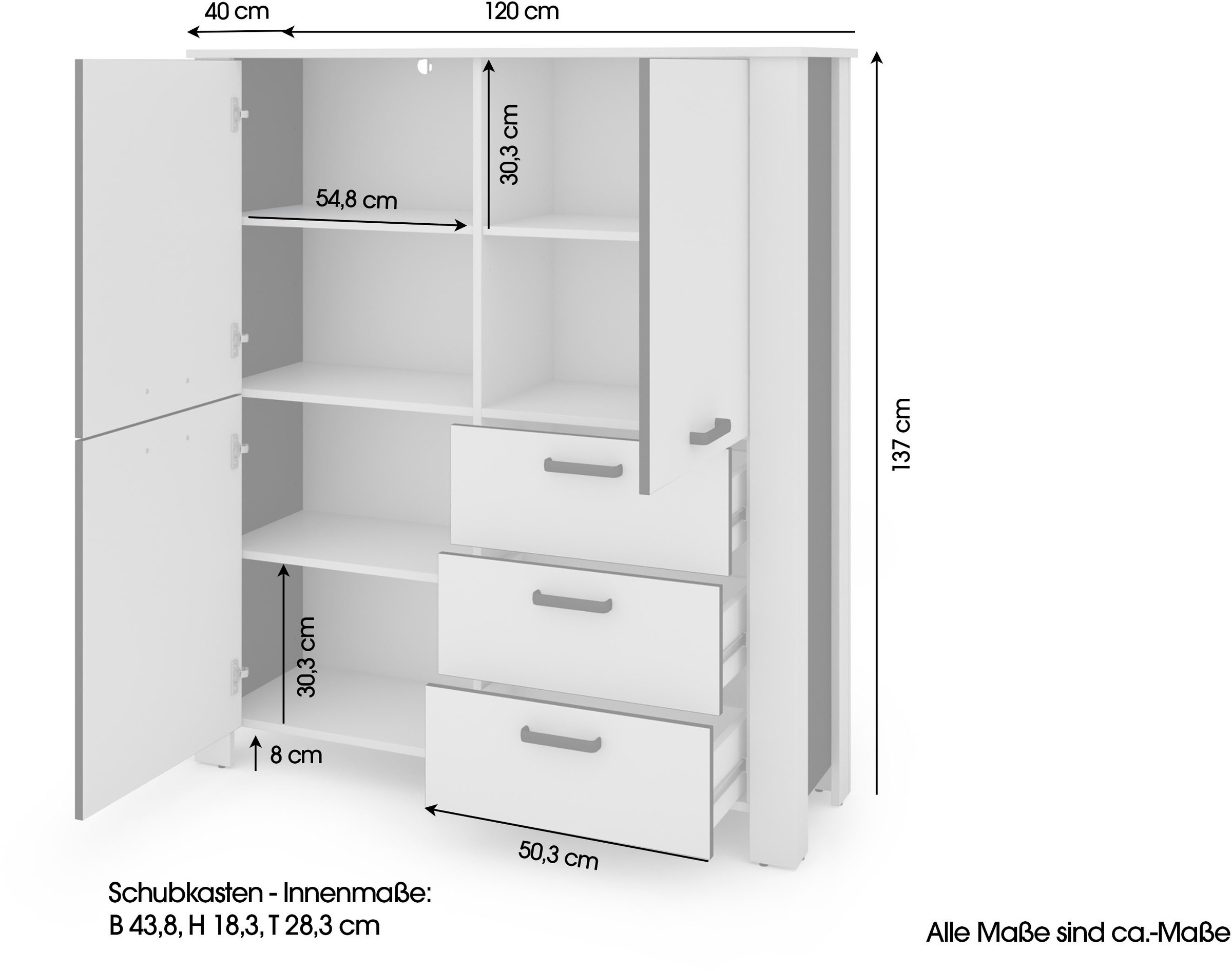 byLIVING Vitrines »Highboard Faro« 1 cuis tlg. 3 Türen und 3 Schubkästen für maximale Ordnung, verschiedene Farben.