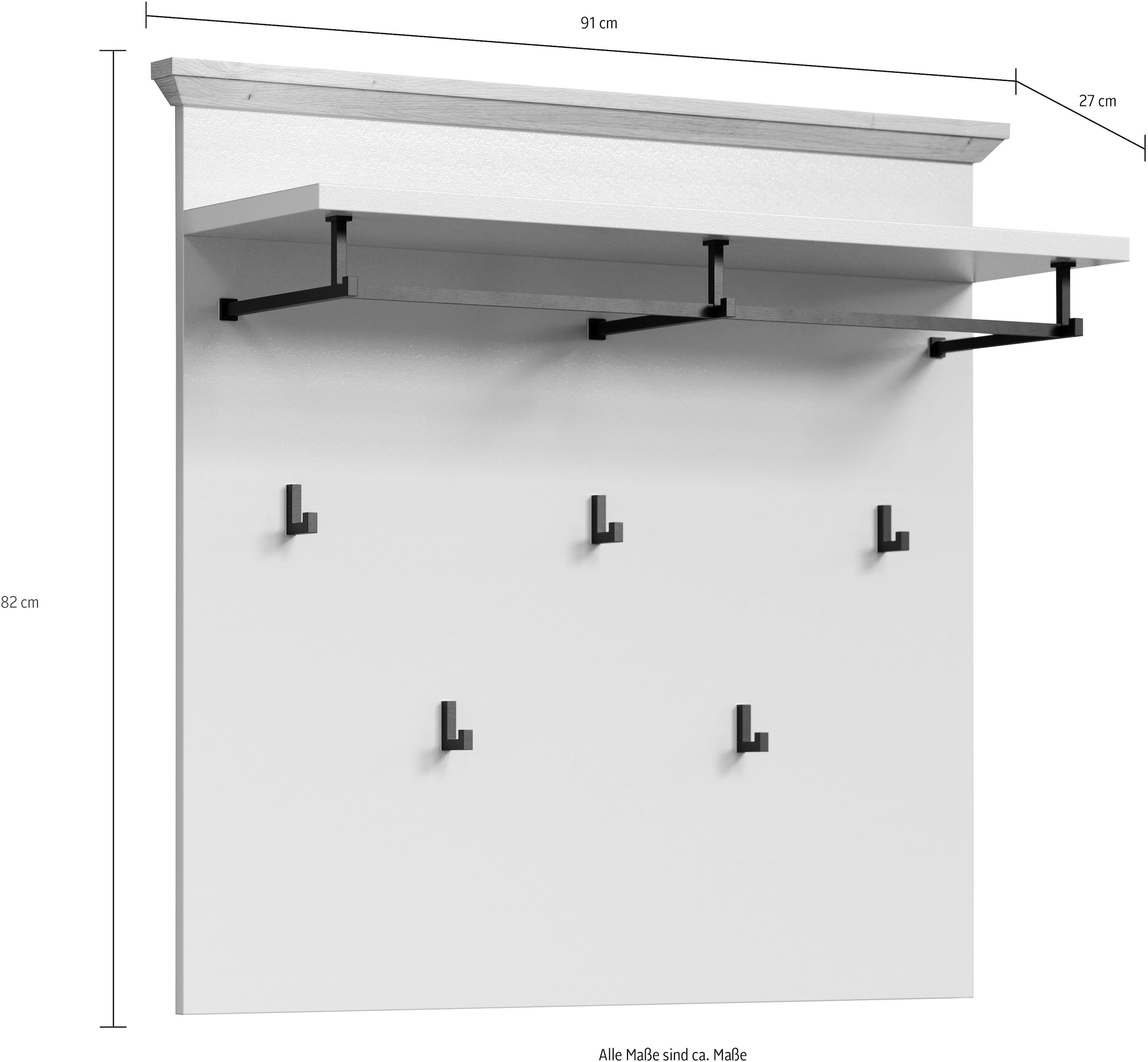 Home affaire Panneau de vestiaire »Herzwill« 1 cuis tlg. Wandpaneel, Masse B/H/T ca.: 91/49/41 cm in hellgrau und Eiche NB
