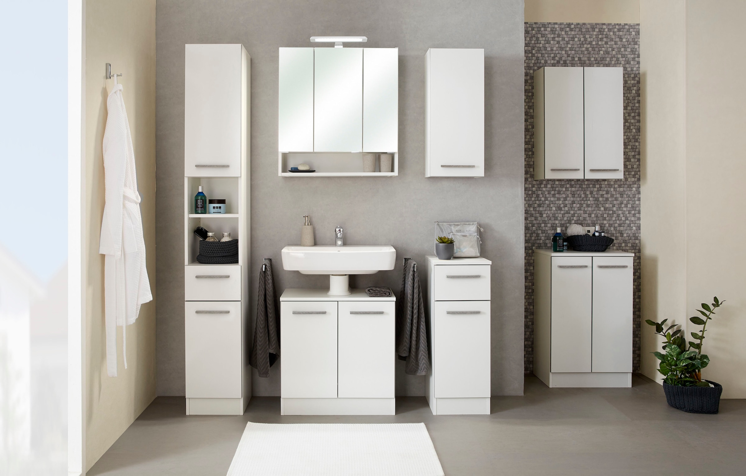 Saphir Armoire sous lavabo »Quickset 953 Unterbeckenschrank, 60 cm breit, 2 Türen, Weiss Glanz« meuble lavabo avec découpe pour siphon, sans lavabo