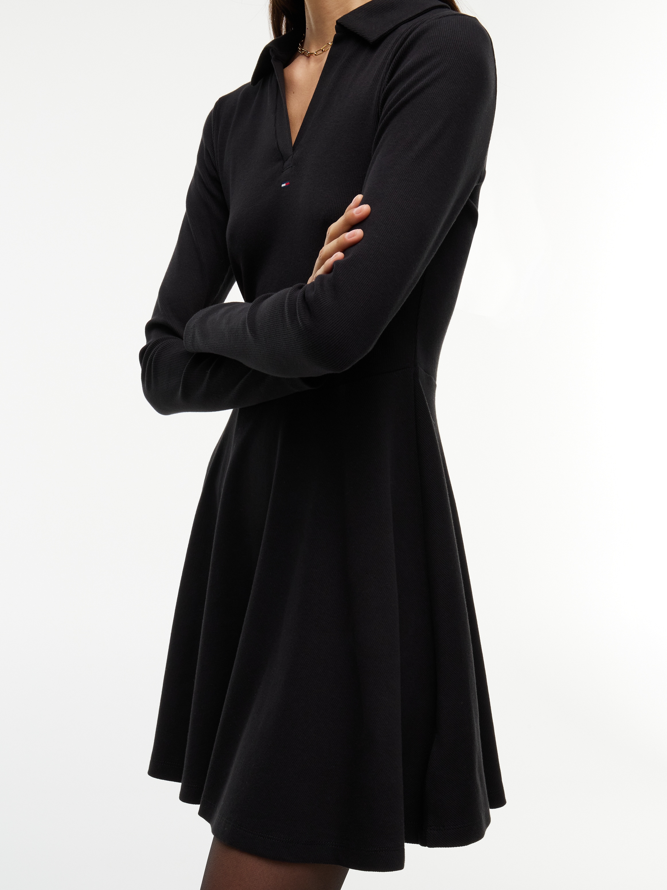 Tommy Jeans Robe polo »TJW RIB FIT & FLARE POLO DRESS« Mélange de coton, près du corps, structure côtelée, coupe évasée