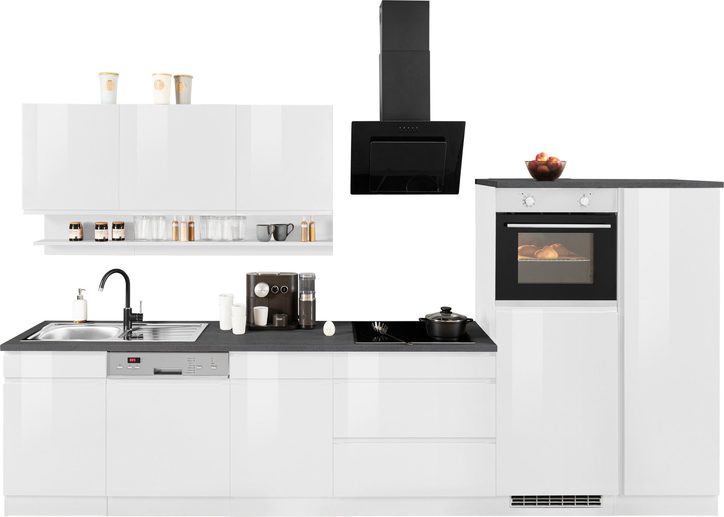 KOCHSTATION Kitchenette »KS-Virginia,neu in verbesserter Ausführung« plan de travail épaisseur 38 mm, rangement, fermeture douce,  largeur 350 cm, soft-close, sans appareils électriques