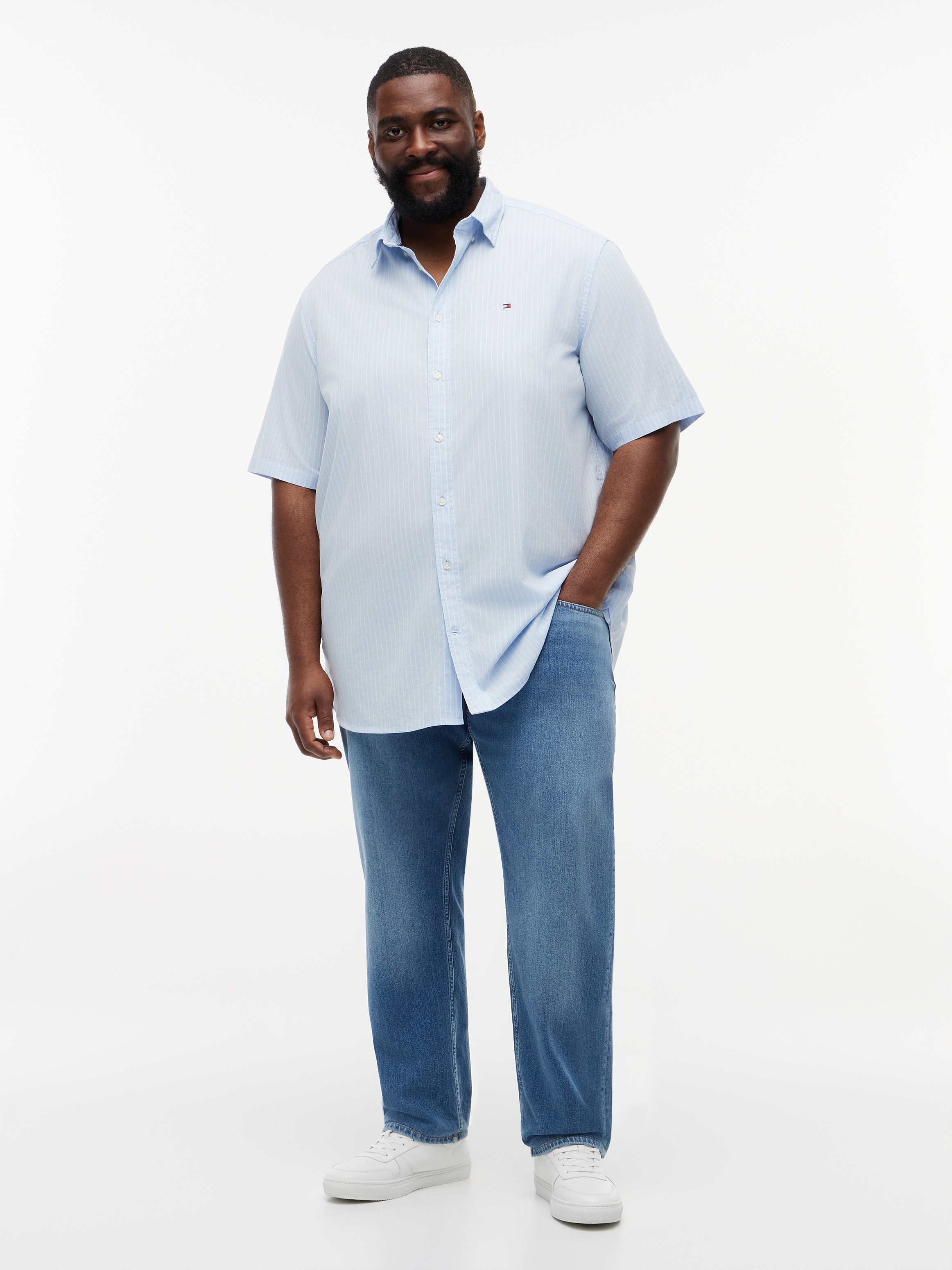 Tommy Hilfiger Big & Tall Kurzarmhemd »FLEX POPLIN« Grosse Grössen, regular fit, fein gestreift