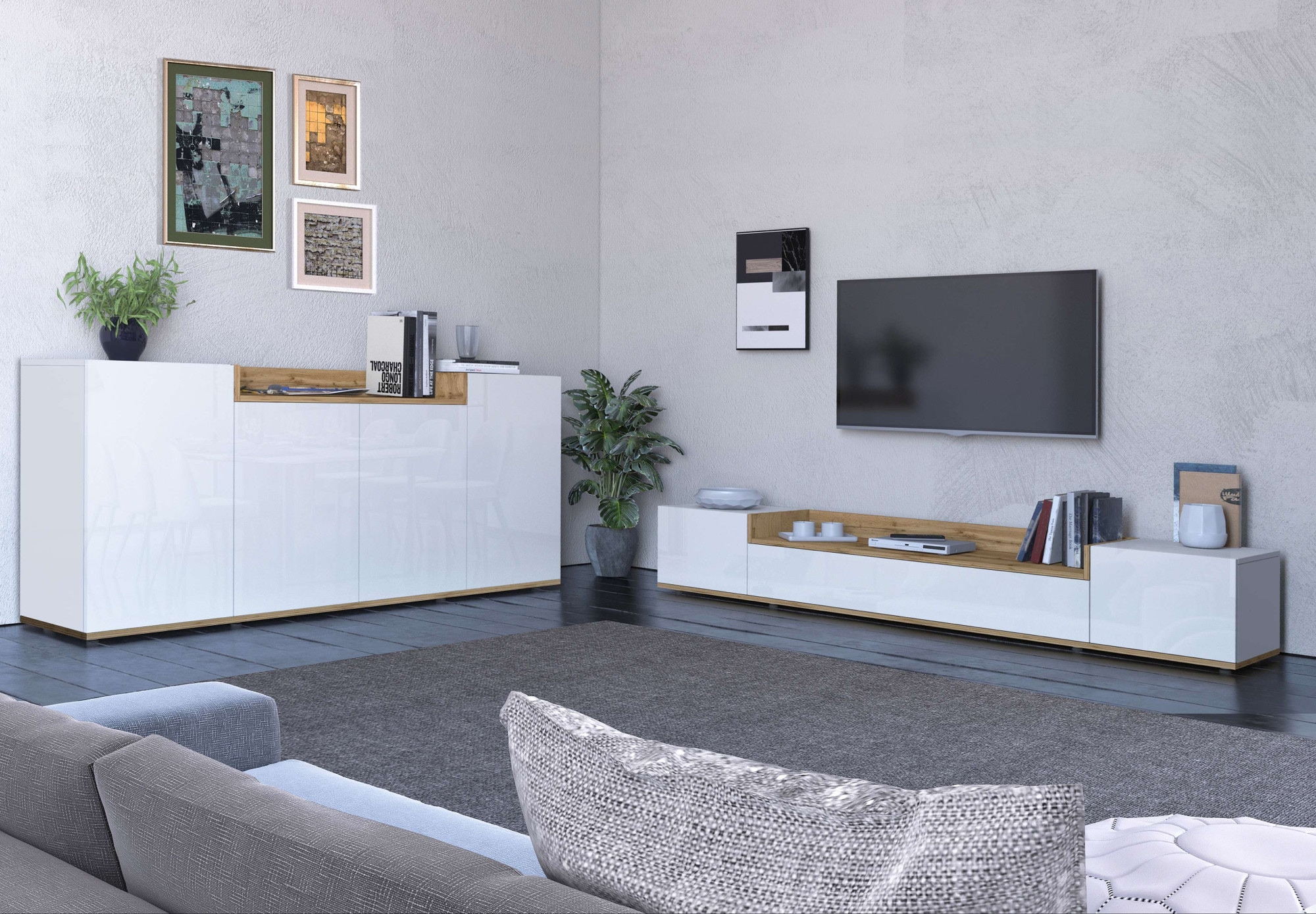GOODproduct Table basse »BOLSENA,TV-Kommode, TV-Möbel,TV-Bank, 4 Fächer und offenes Ablagefach« 1 cuis tlg. Breite 200 cm,stehend/hängend,Fronten Hochglanz lackiert,Made in Italy