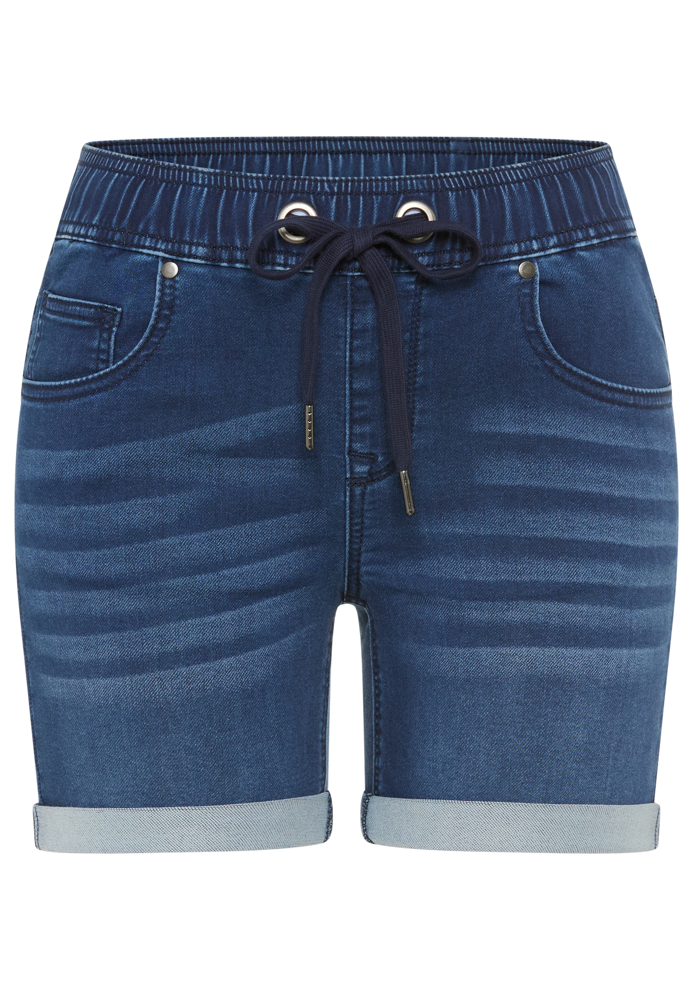 Arizona Jeansshorts figurnah, normale Leibhöhe, mit Bindebändern am Bund