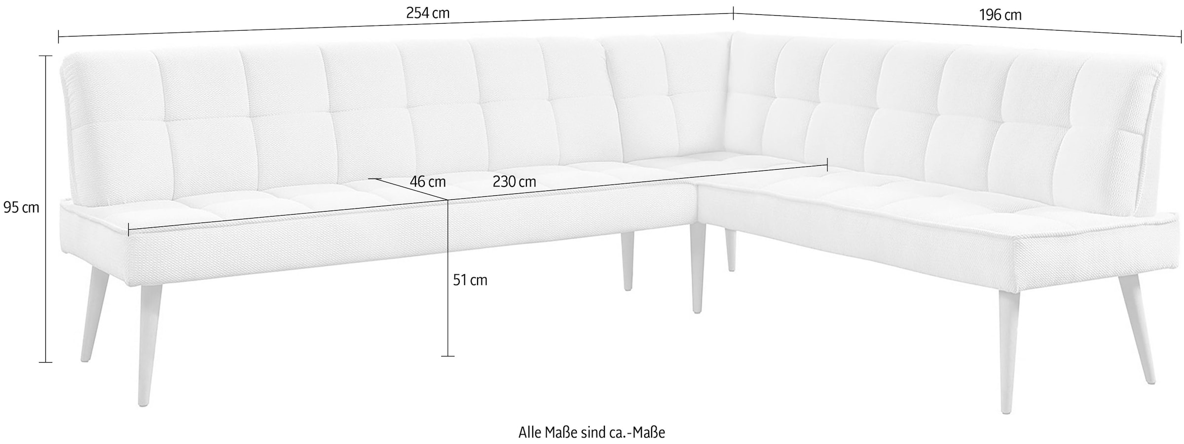 exxpo - sofa fashion Banc d'angle »Latte« moderne Sitz- und Rückensteppung, bequem und elegant, hoher Holzfuss