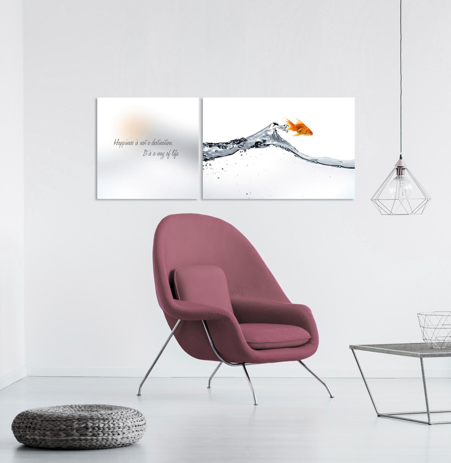 queence Leinwandbild »Happiness« Kunst | Modern | Motivationsbilder | Schriftzug | Schriftzüge | Spa | Spa Bilder | Sprüche | Sprüche & Texte | Wassertiere Set,  Premium-Leinwandstoff, Handarbeit aus Deutschland, Spruch, 2er Set