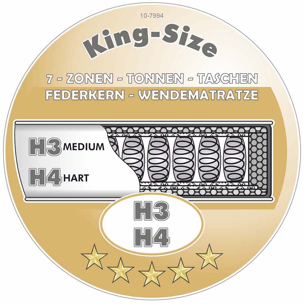 Jockenhöfer Gruppe Lit boxspring »King-Size in der Breite 180cm« Matelas XXL 7 zones TTFK extra épais (25 cm de haut)