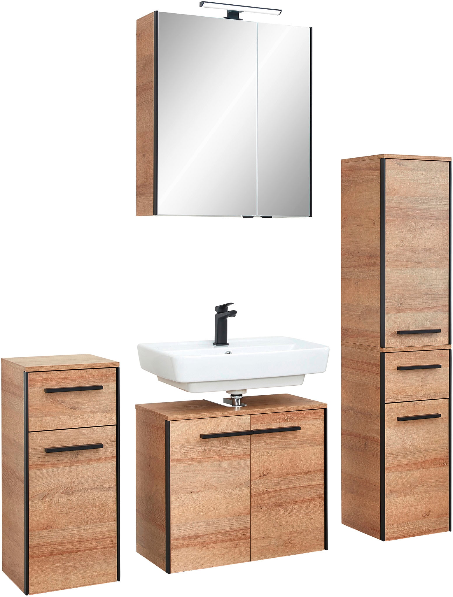 Saphir Ensemble de meubles de salle de bain »Quickset 395 4-teilig, Waschbeckenunterschrank mit LED-Spiegelschrank« 5 cuis tlg.