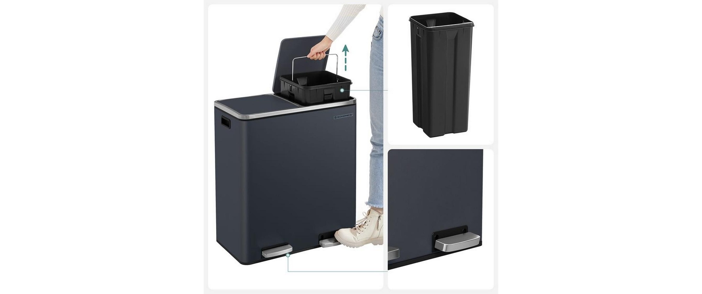 SONGMICS Mülleimer »60 l« 2 Behälter