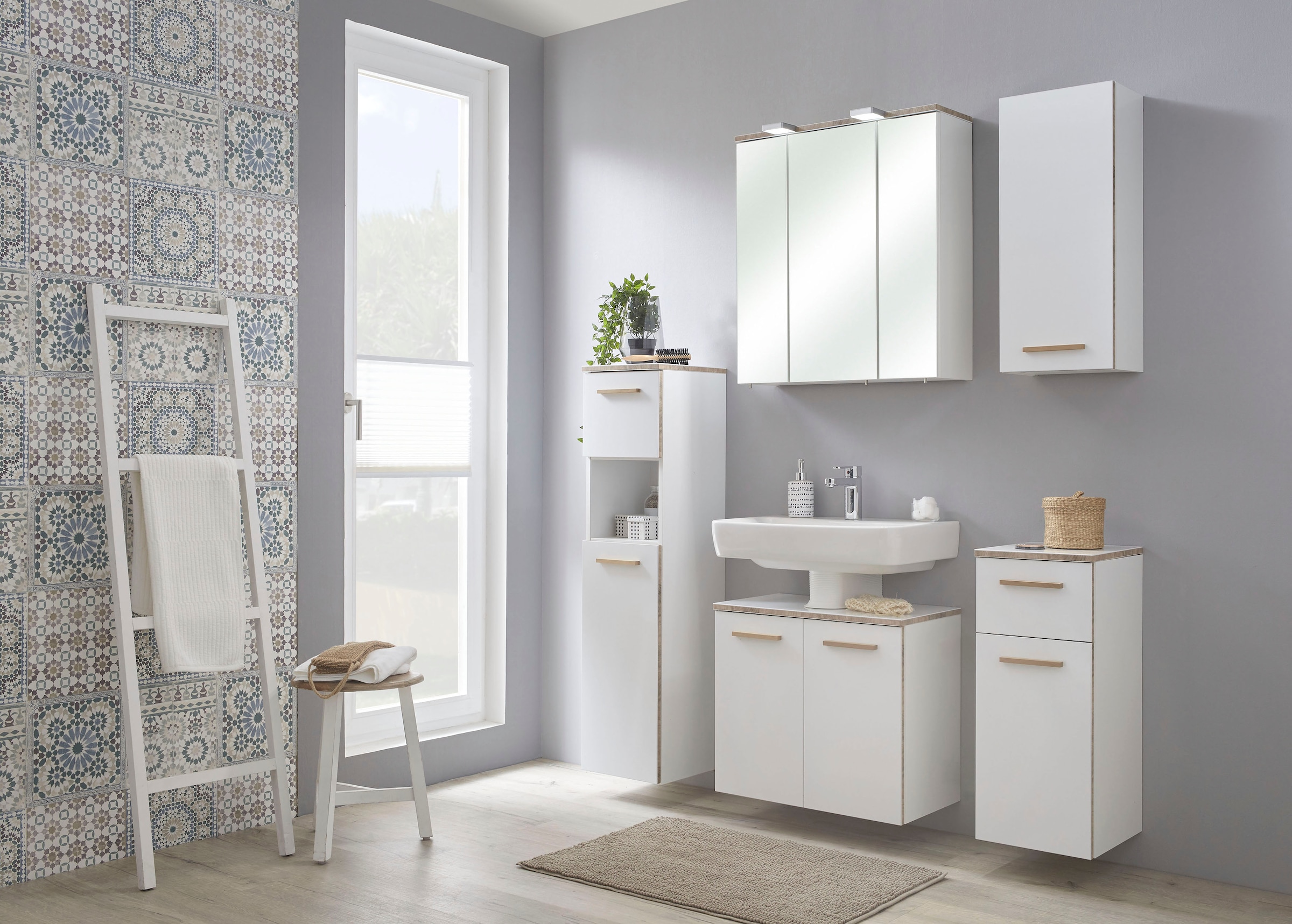 Saphir Ensemble de meubles de salle de bain »Quickset 931 5-teilig, Waschbeckenunterschrank mit LED-Spiegelschrank« Ensemble, 5 cuis tlg.