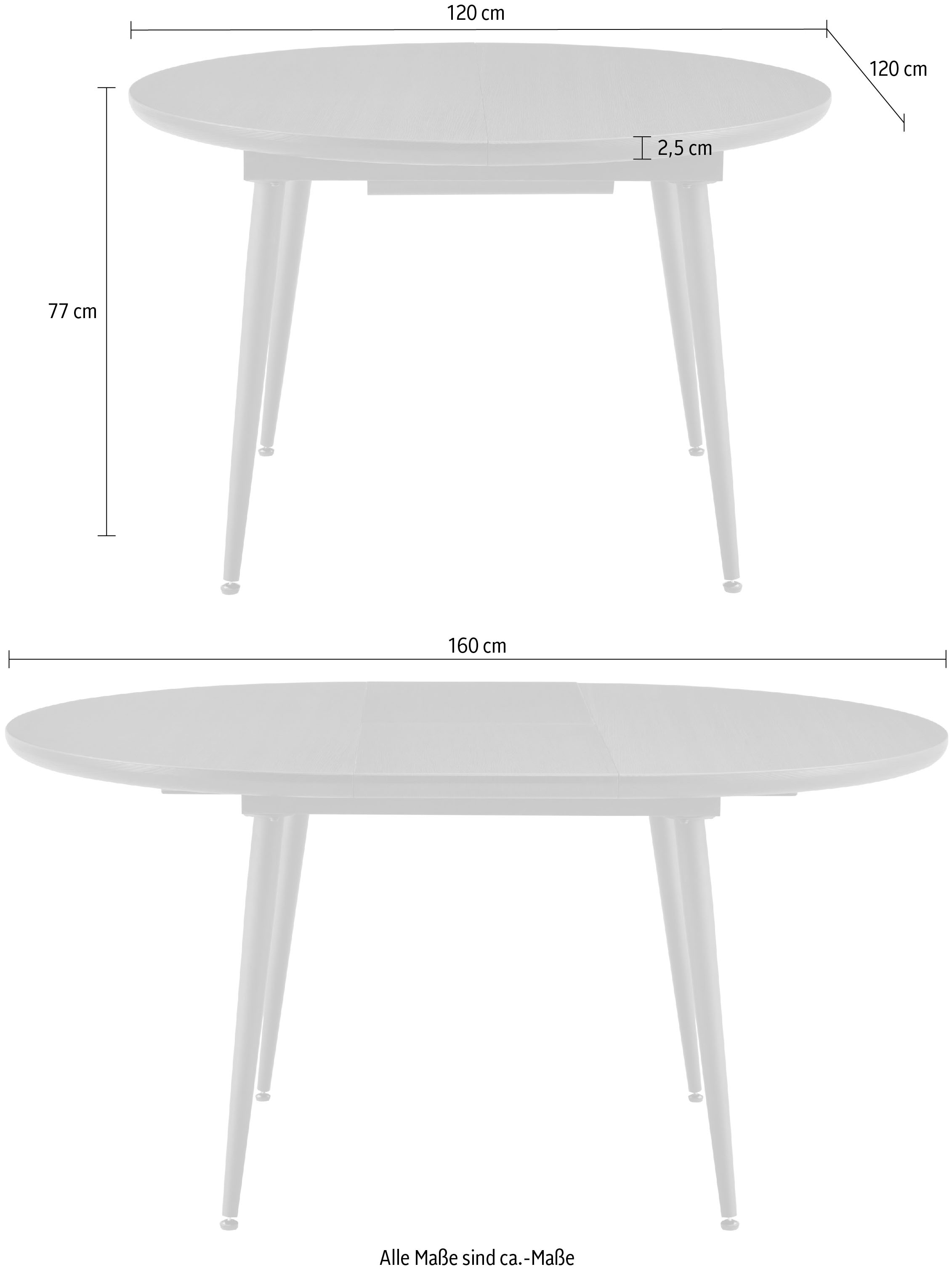Duo Collection Esstisch »Ausziehtisch Frida« 1 Stk. tlg. 1,20m - 1,60m, Wildeichenoptik, stabiles Metallgestell, bis 100 kg