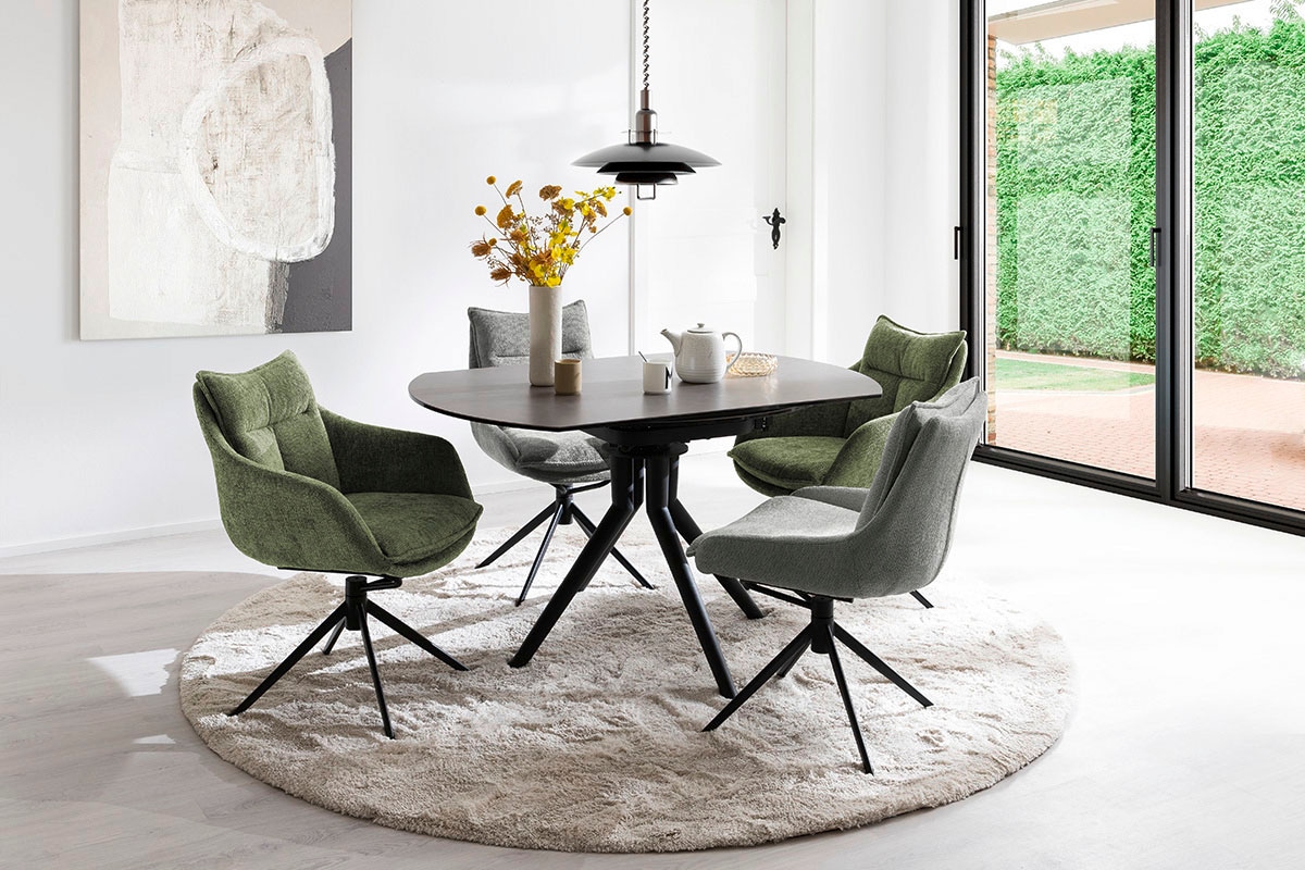 MCA furniture Table de salle à manger »RUBIKON Vierfusstisch 90-135 cm« Einzelstück,  Keramik, Metall, Längsseitenauszug, ausziehbar, 13 mm