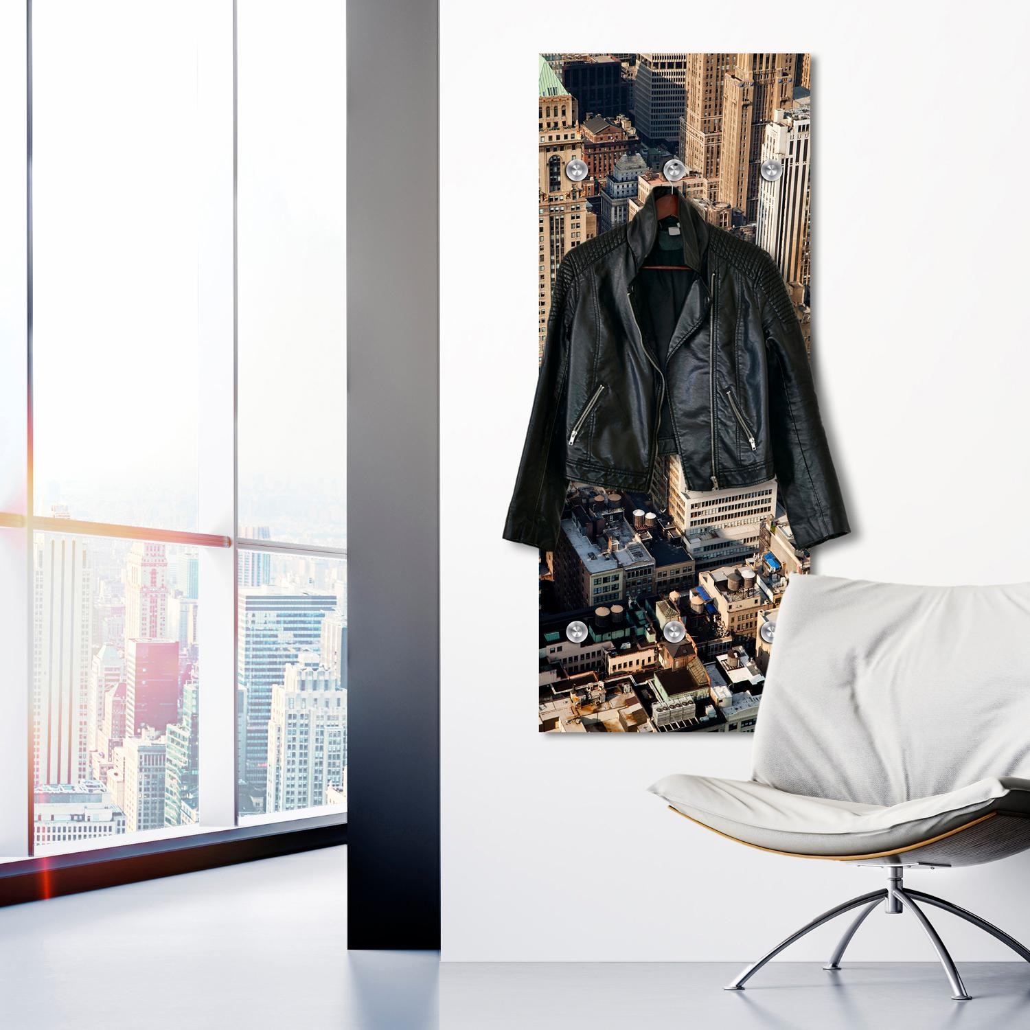 queence Garderobenleiste »Grossstadt von oben« mit 6 Haken, 50 x 120 cm