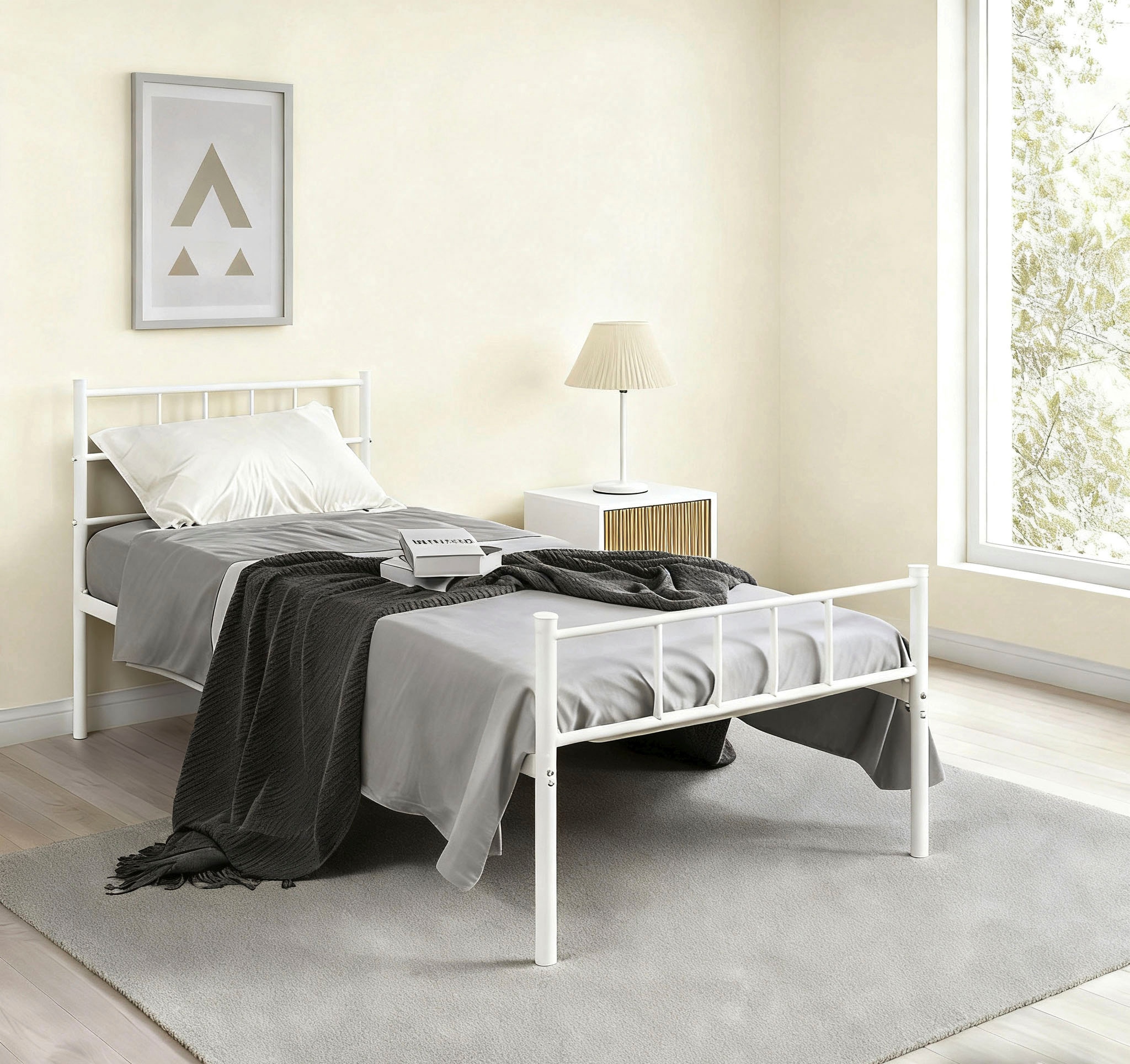 GOODproduct Metallbett »Amrum Bett Bettgestell Bettrahmen Einzelbett Doppelbett Stahlbett« 2m Länge und in 4 Breiten wählbar - 90, 140, 160, 180 cm,  Schlafzimmerbett inkl. 26 Lattenroste zum Schutz der Matratze