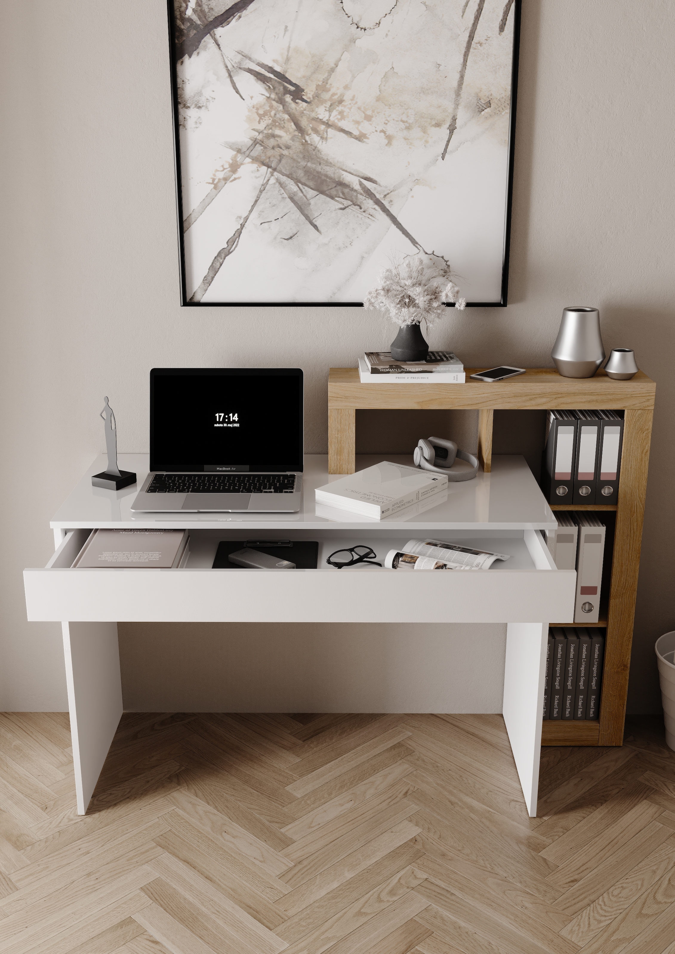 INOSIGN Schreibtisch »Hamburg, Breite 138 cm, Tiefe 50 cm, mit Schubkasten u. Aufsatz/Regal« Computertisch, Arbeitstisch, Schminktisch, Arbeitsplatz, 4 Fächer