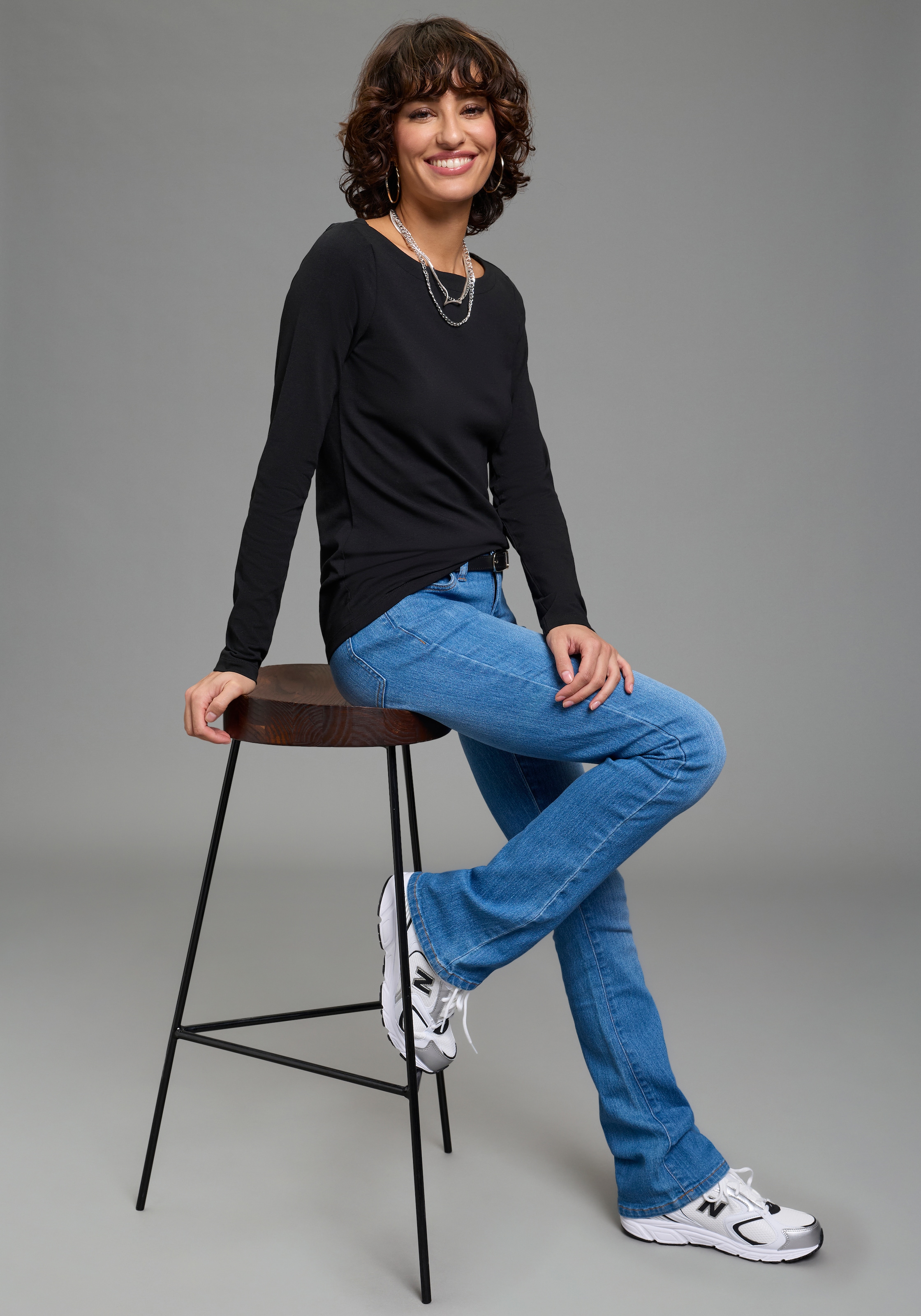 Laura Scott T-shirt à manches longues 2er-Pack,  Basic-Stil und Passform, mit U-Boot-Ausschnitt