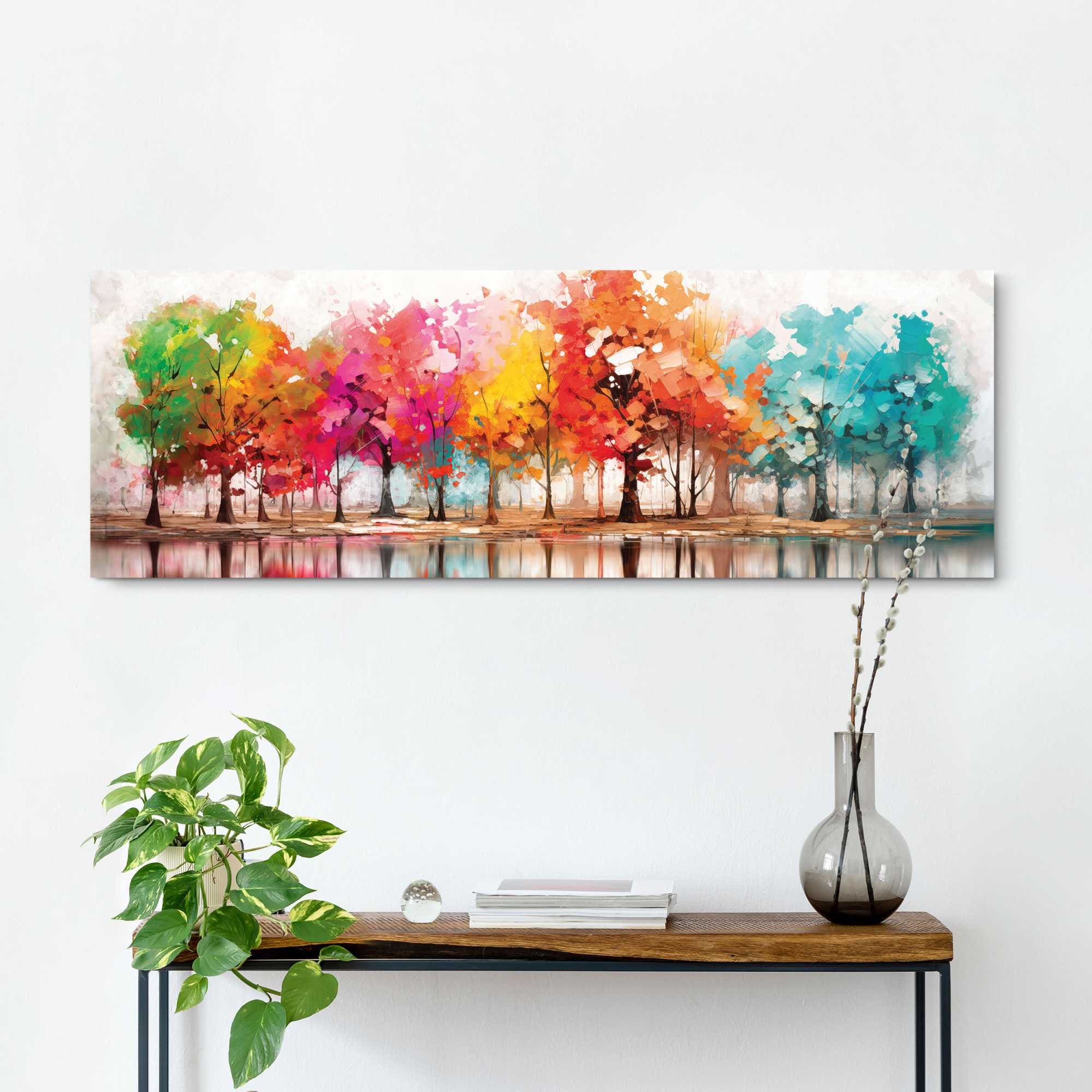 Reinders! Panneau déco »Farbenfroher Wald« Wohnzimmer - Mehrfarbig - MDF - Wald - 118x40 cm
