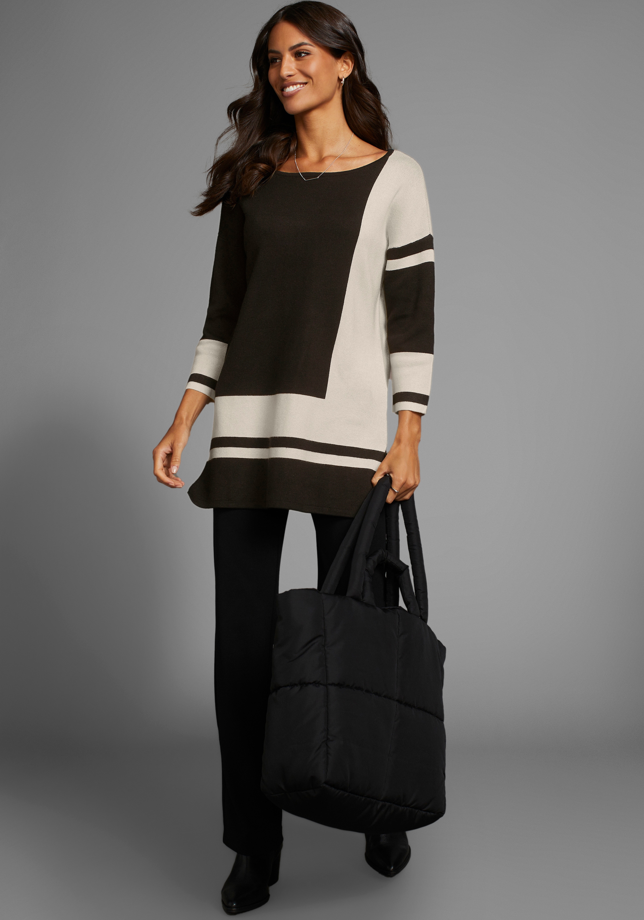 Laura Scott Pull long mit geometrischem Jacquardmuster