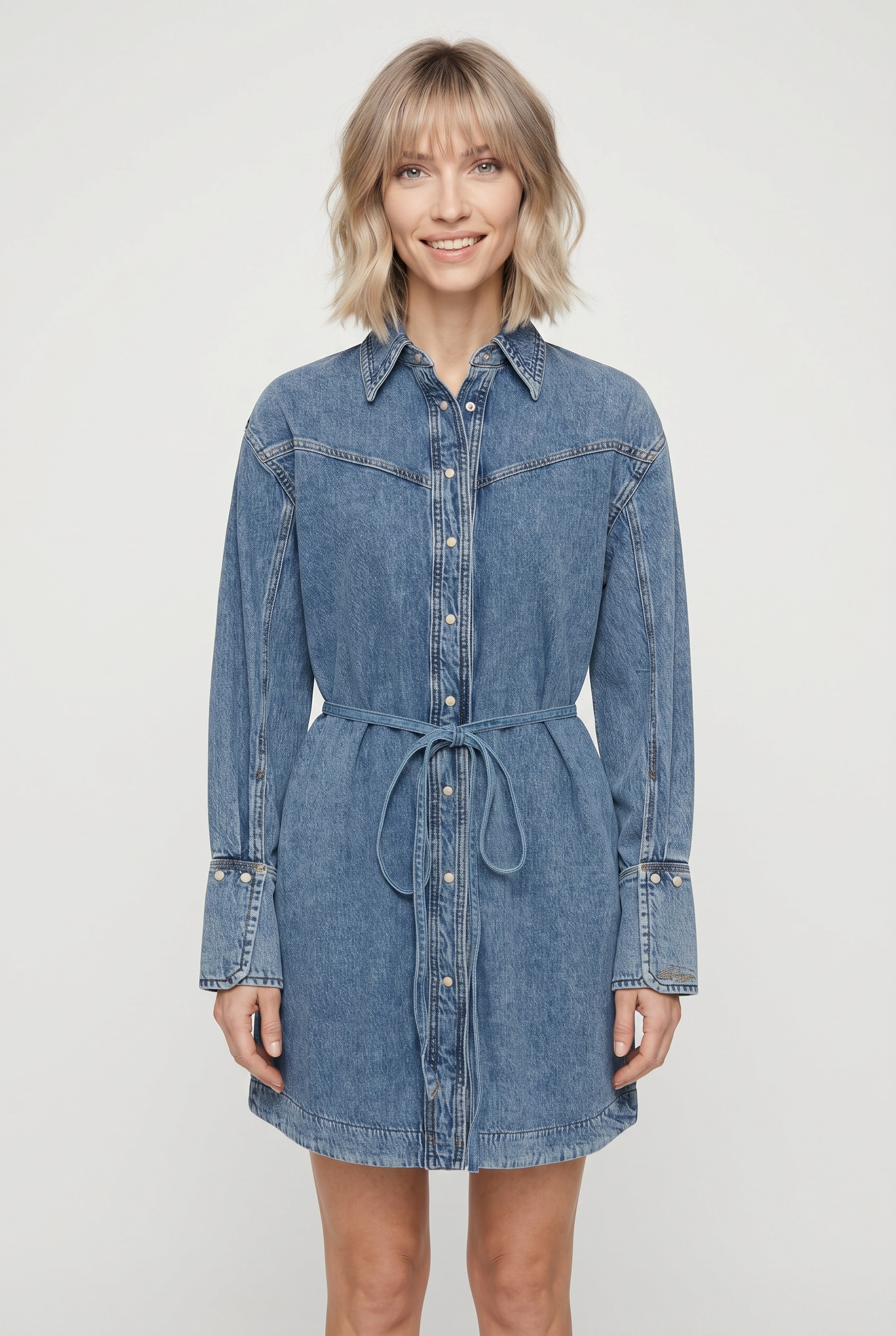 BOSS ORANGE Robe chemisier »Shirtdress Premium Damenmode« Poches pour les mains cintré, look denim
