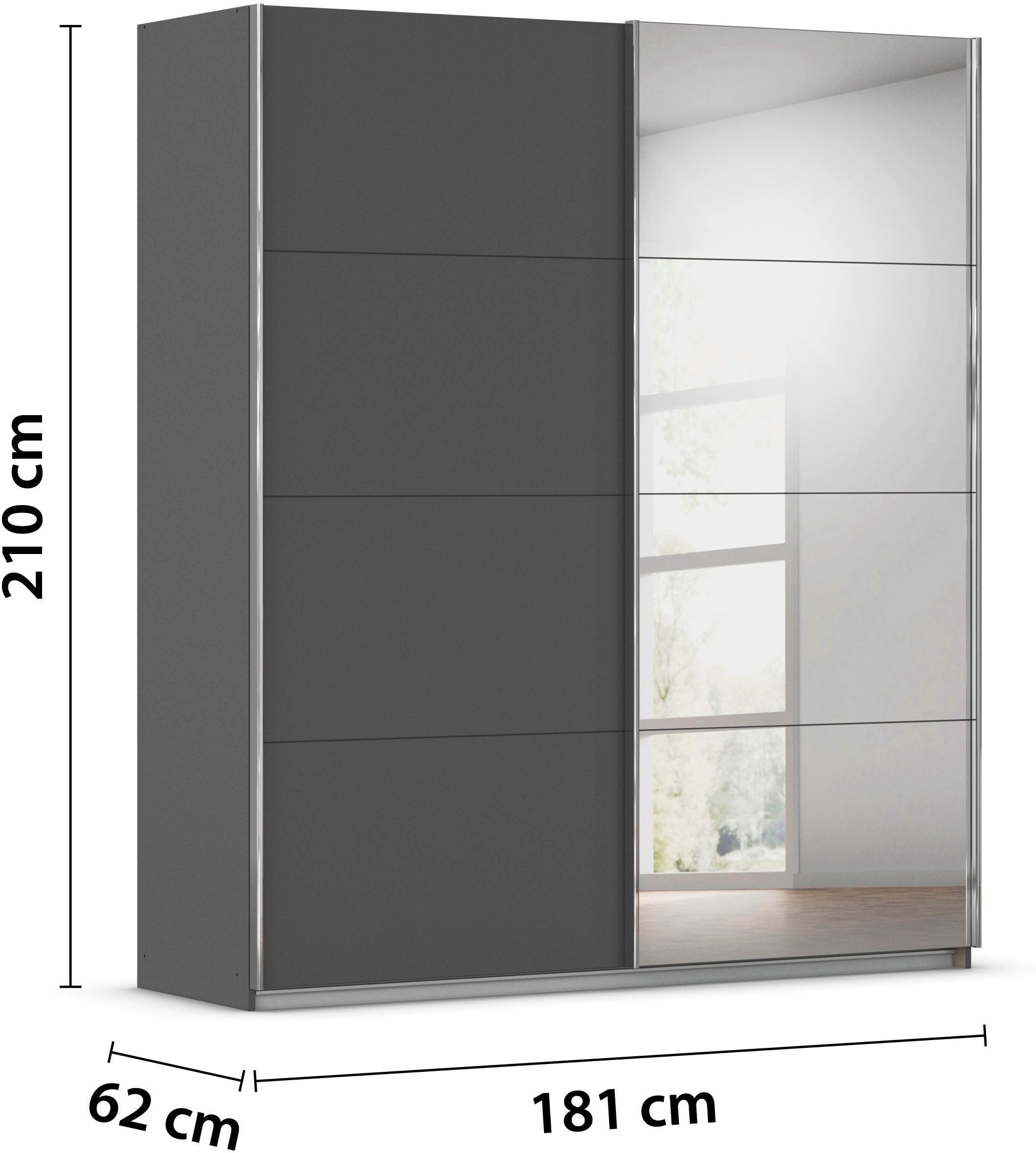 rauch Armoire à portes coulissantes »Kleiderschrank Schrank Ankleide Garderobe Schlafzimmerschrank MOITA« Largeurs : 181/226/271 cm, hauteur 210 cm,  avec miroir et barres de poignée en métal alu MADE IN GERMANY