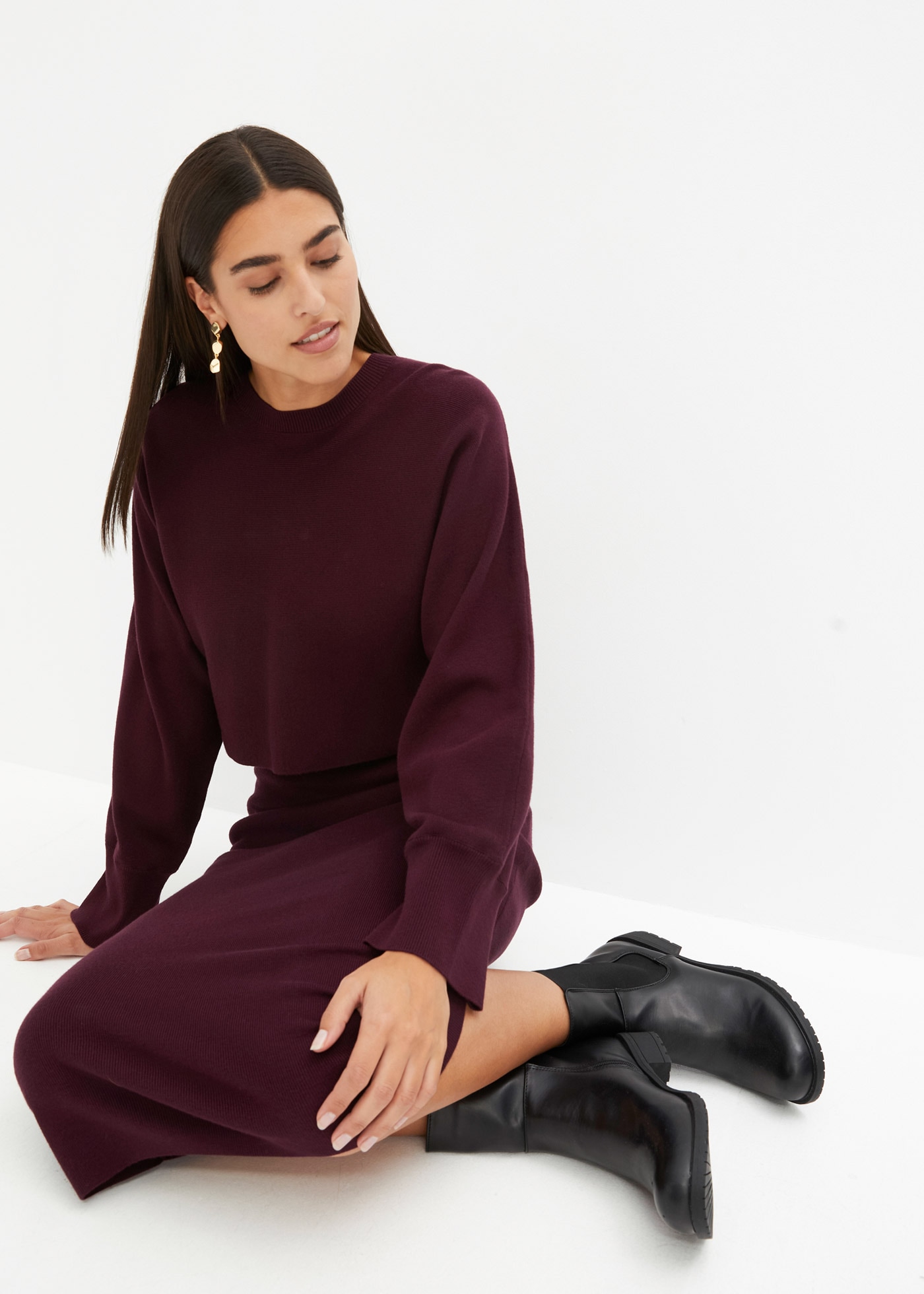 bonprix Robe en tricot Set, 2 tlg. für Frühjahr und Sommer, aus Viskose-Mischung, lässige Passform