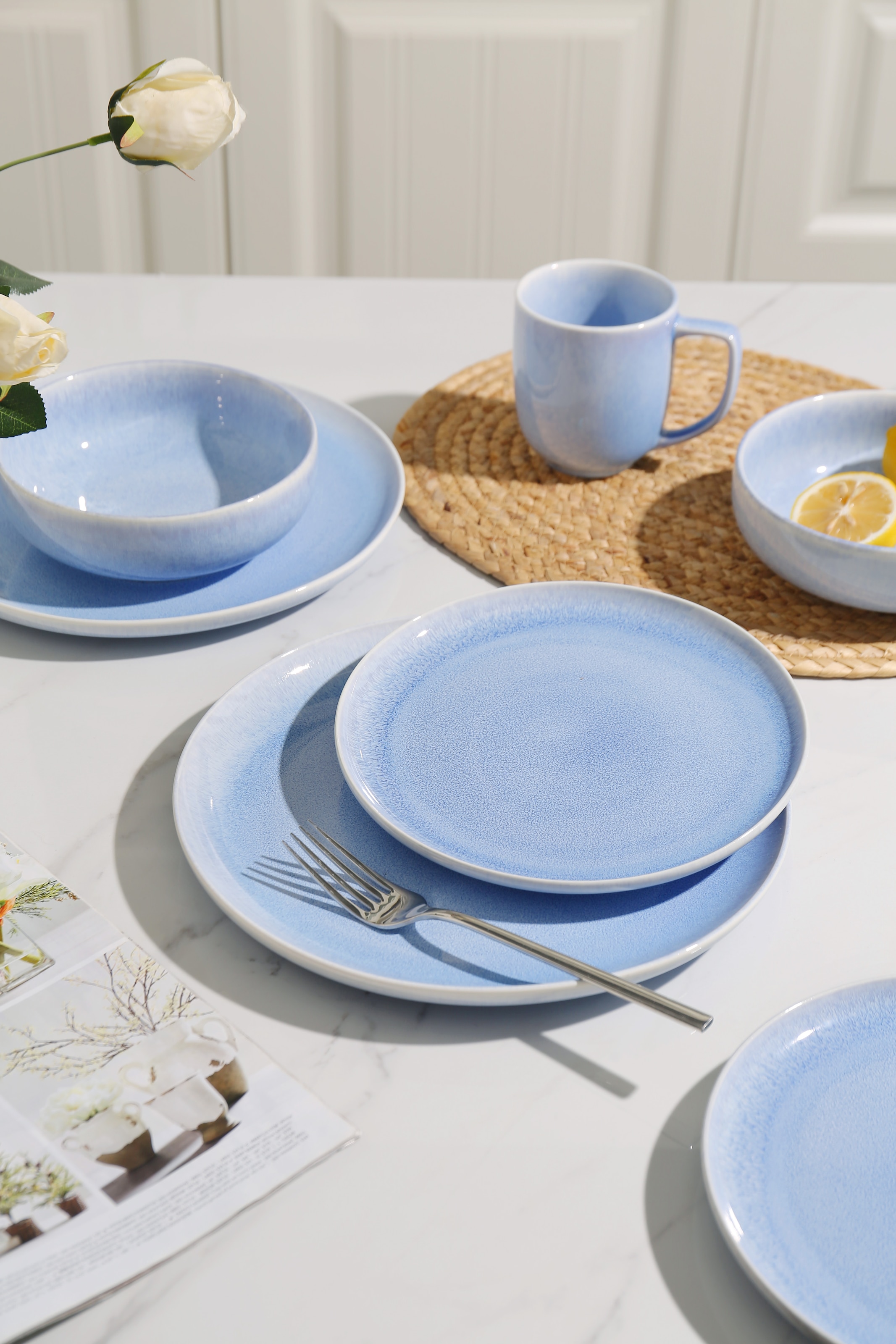 GOODproduct Set de vaisselle »Flett, mit Reaktivglasur« Teller Set, spülmaschinenfest und mikrowellengeeignet