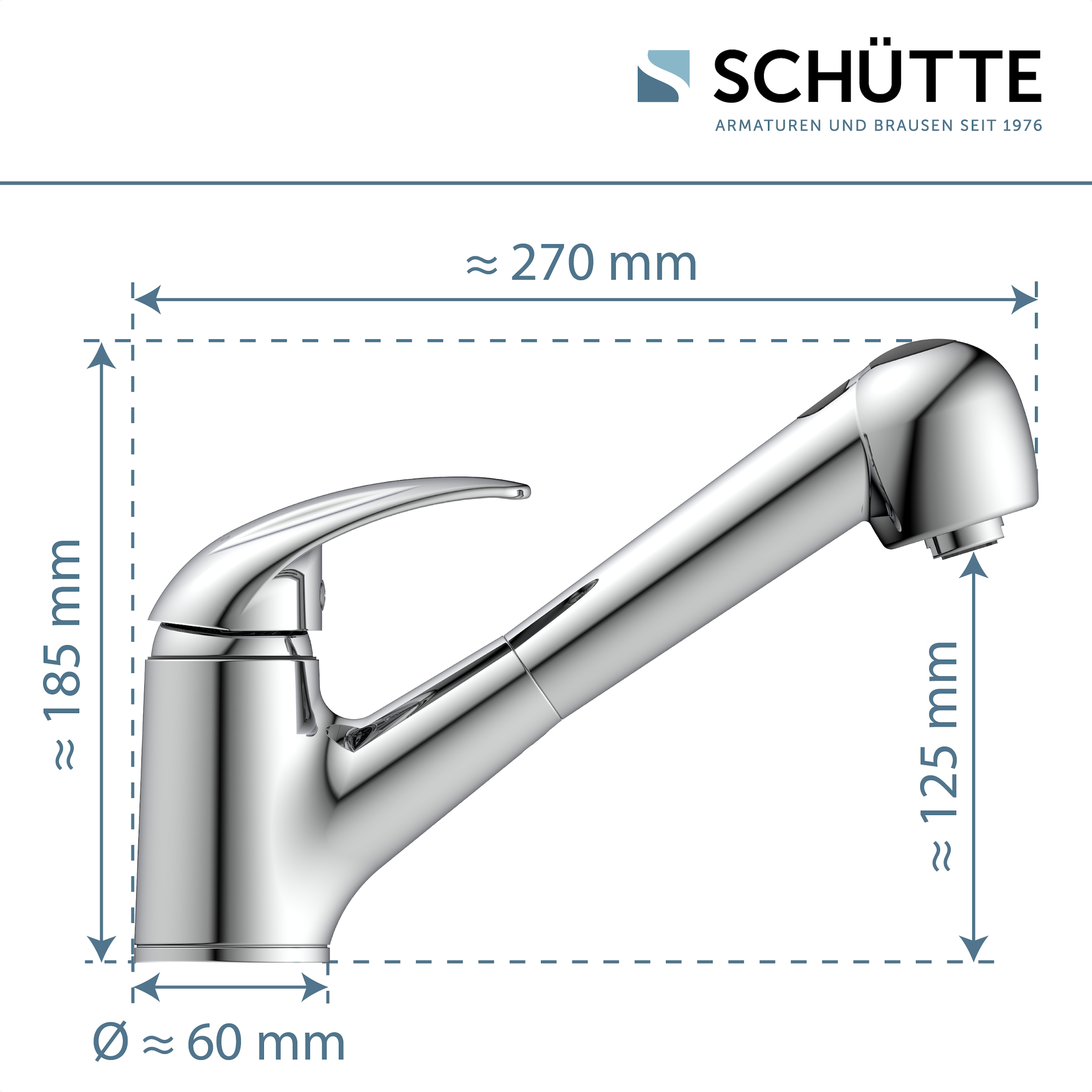Schütte Robinet d'évier »ABERDEEN« mit Geschirrbrause, Niederdruck Armatur Küche, 150° schwenkbar, Chrom